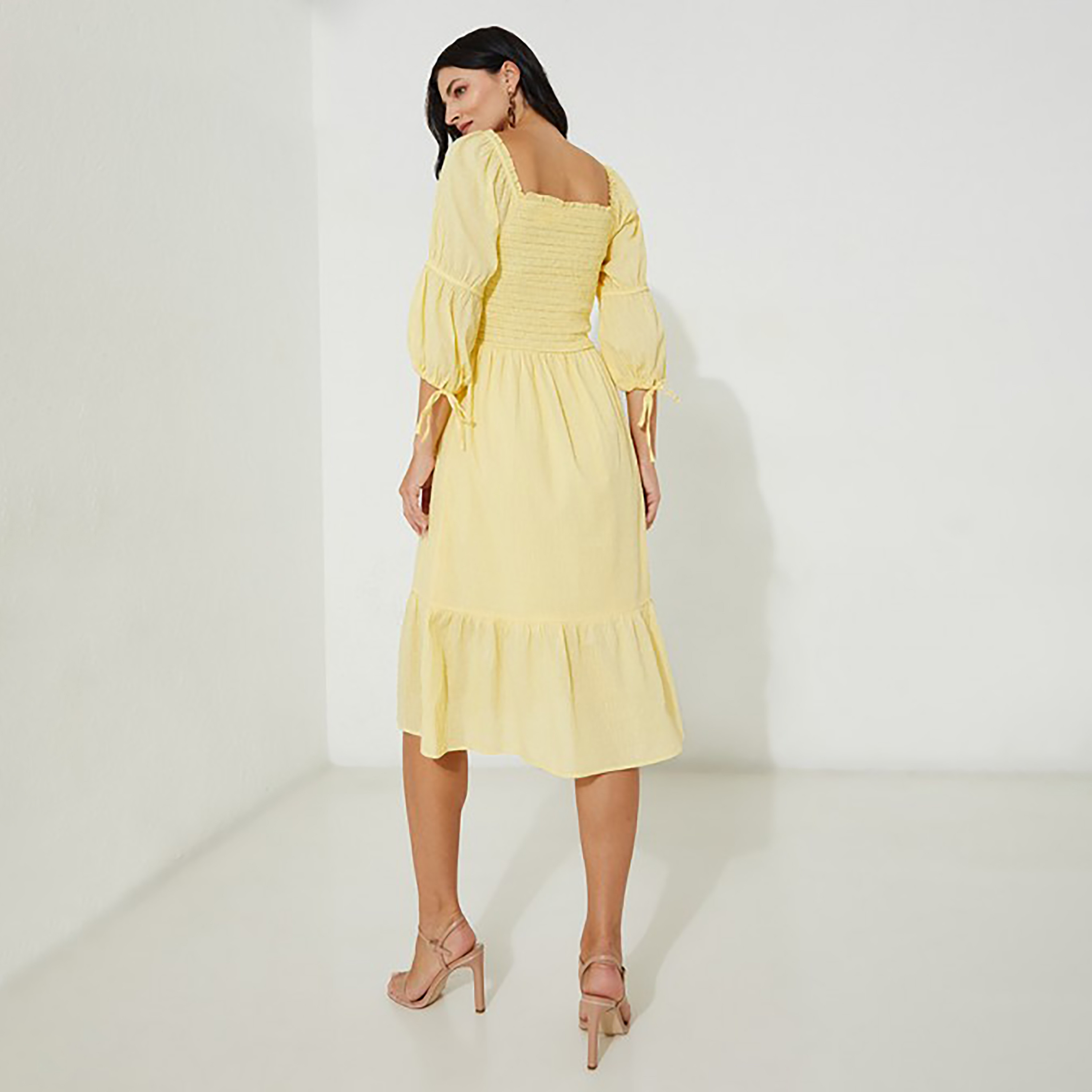 فستان متوسط الطول ورقبة مربعة مع سموكيد من إيروبوستال-women-clothing-dresses-image-4