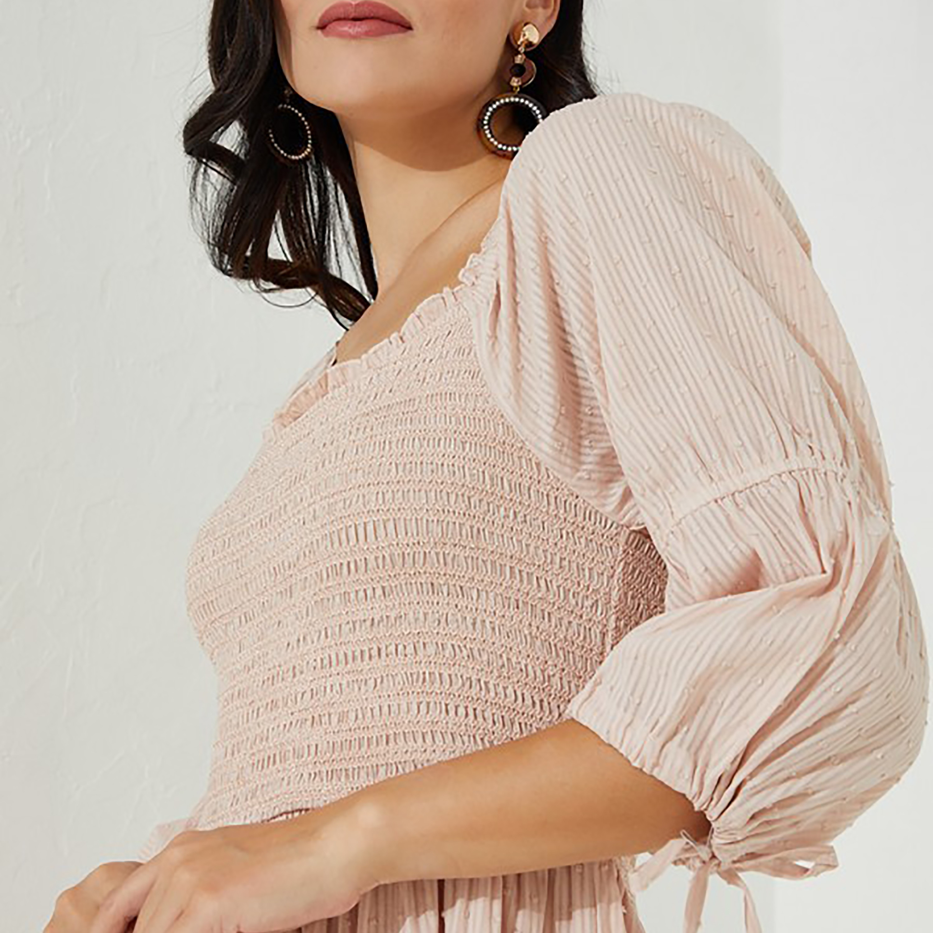 فستان متوسط الطول ورقبة مربعة مع سموكيد من إيروبوستال-women-clothing-dresses-image-7