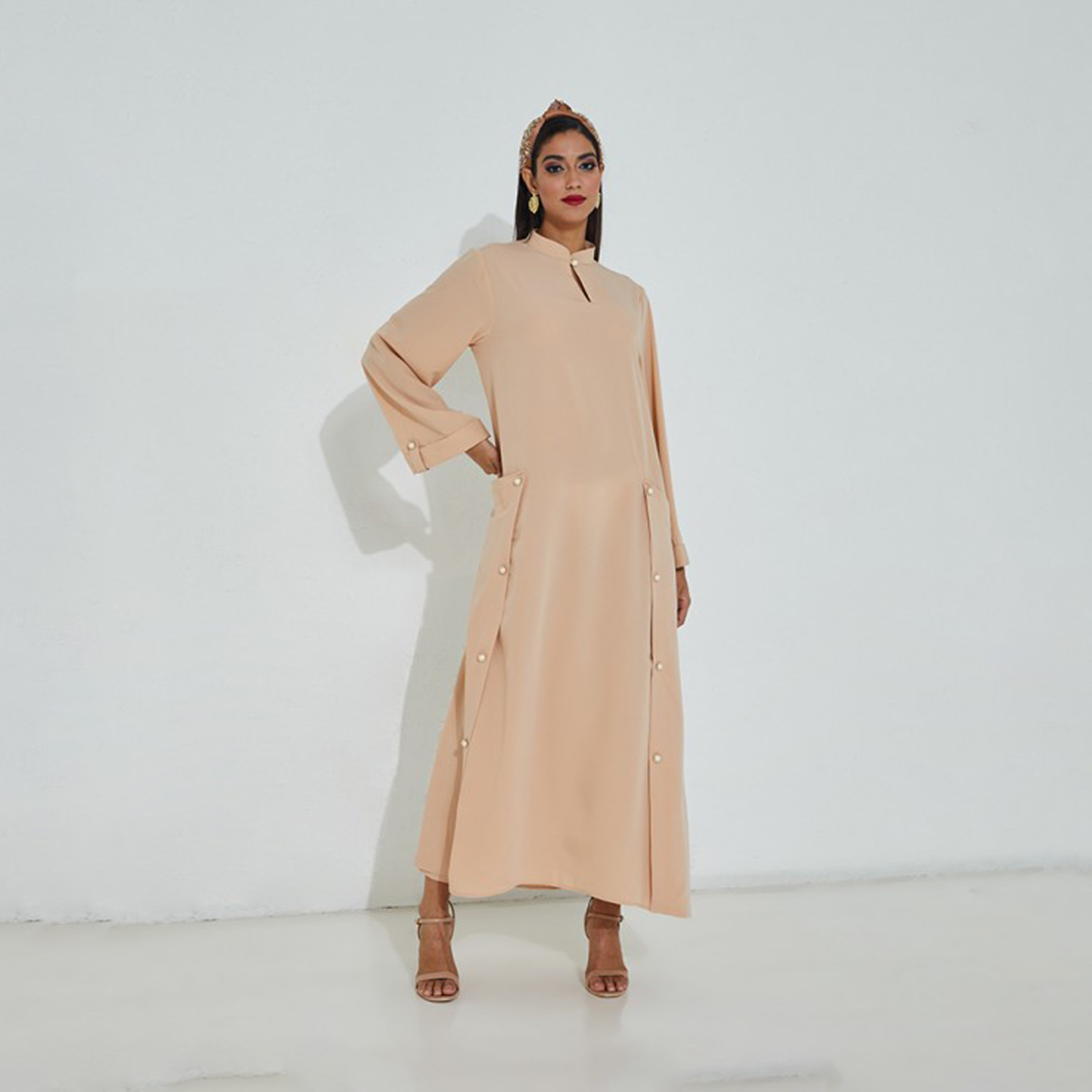 Aeropostale Women's Plain High Neck Long Sleeves A-line Maxi Dress-women-clothing-dresses-image-1