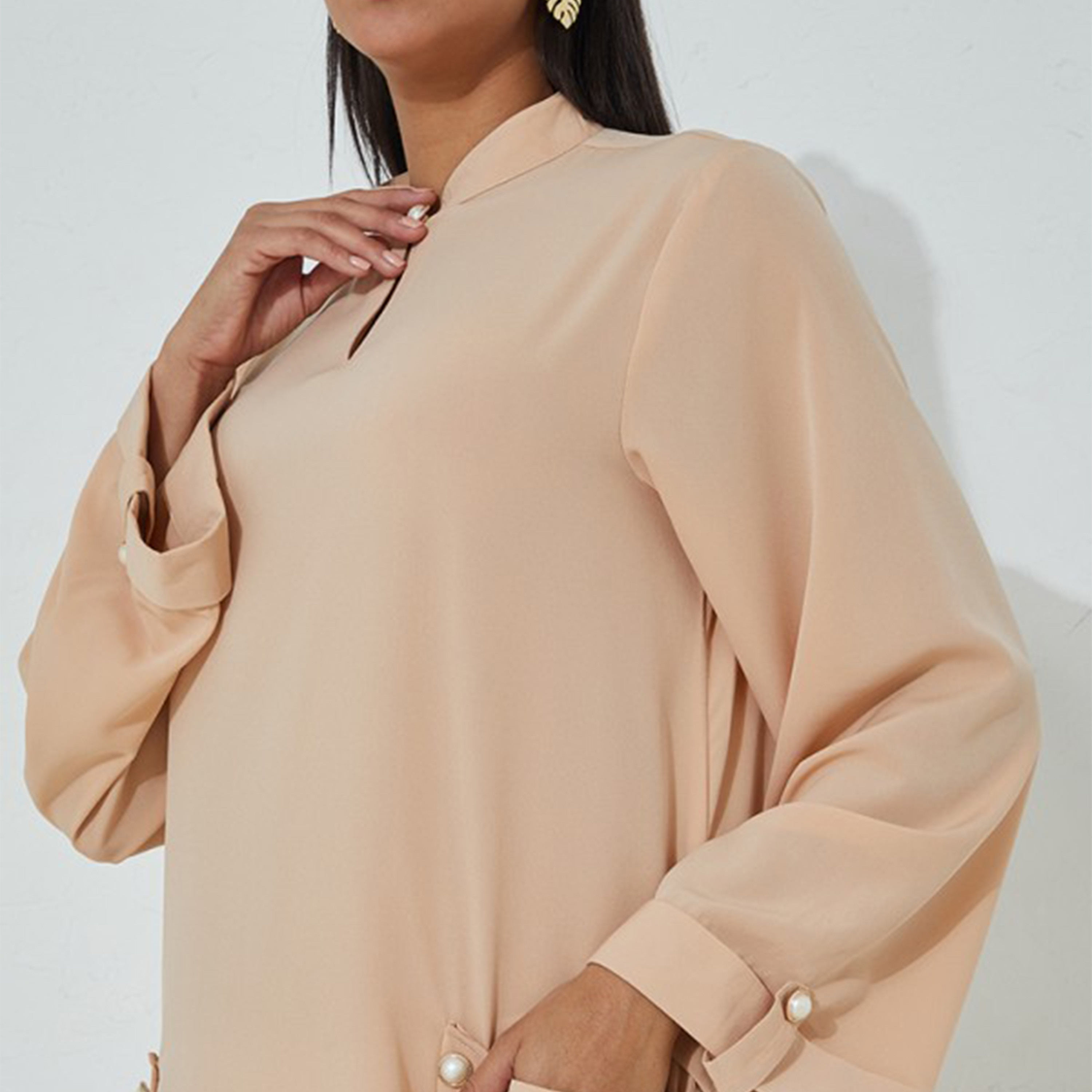 Aeropostale Women's Plain High Neck Long Sleeves A-line Maxi Dress-women-clothing-dresses-image-3