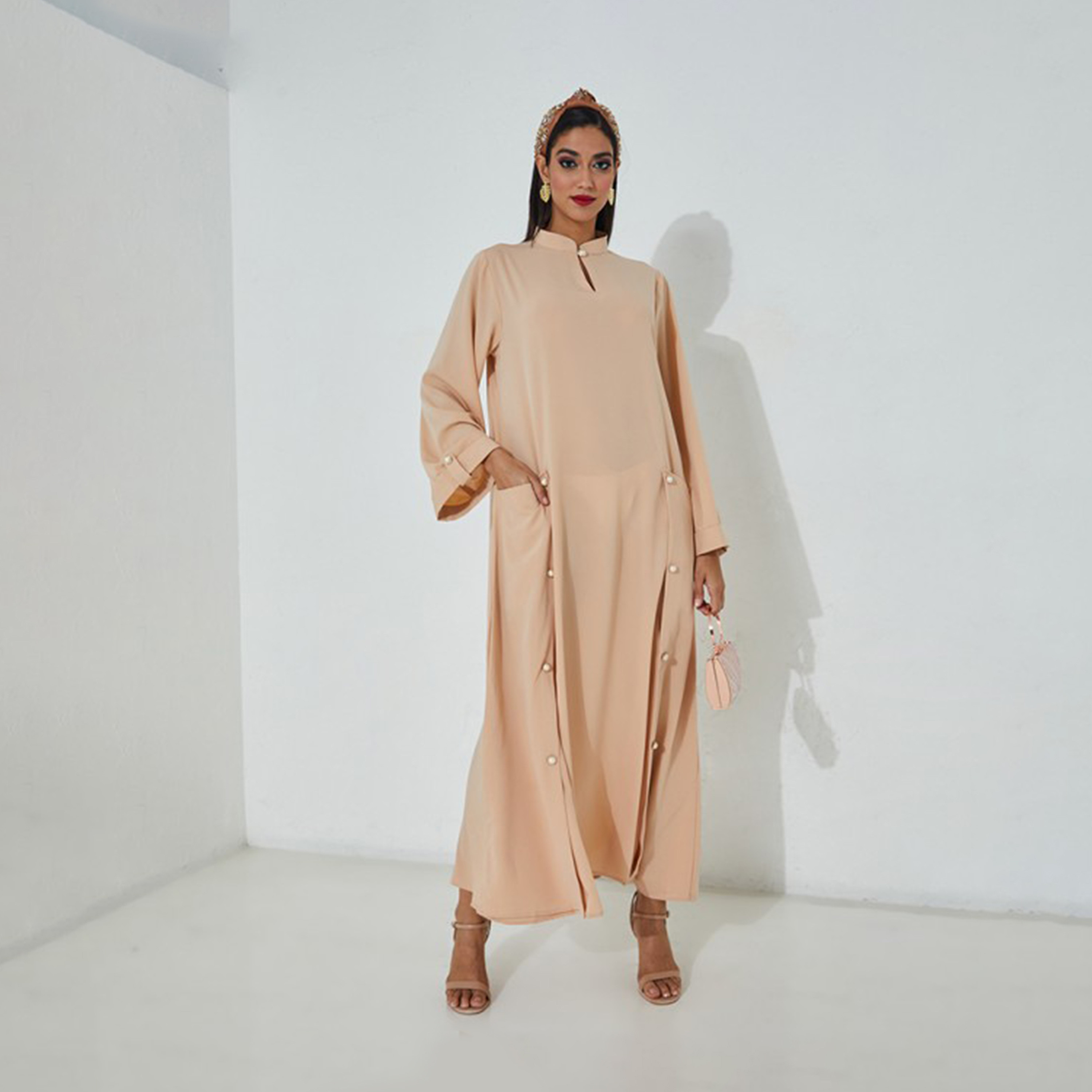 Aeropostale Women's Plain High Neck Long Sleeves A-line Maxi Dress-women-clothing-dresses-image-4