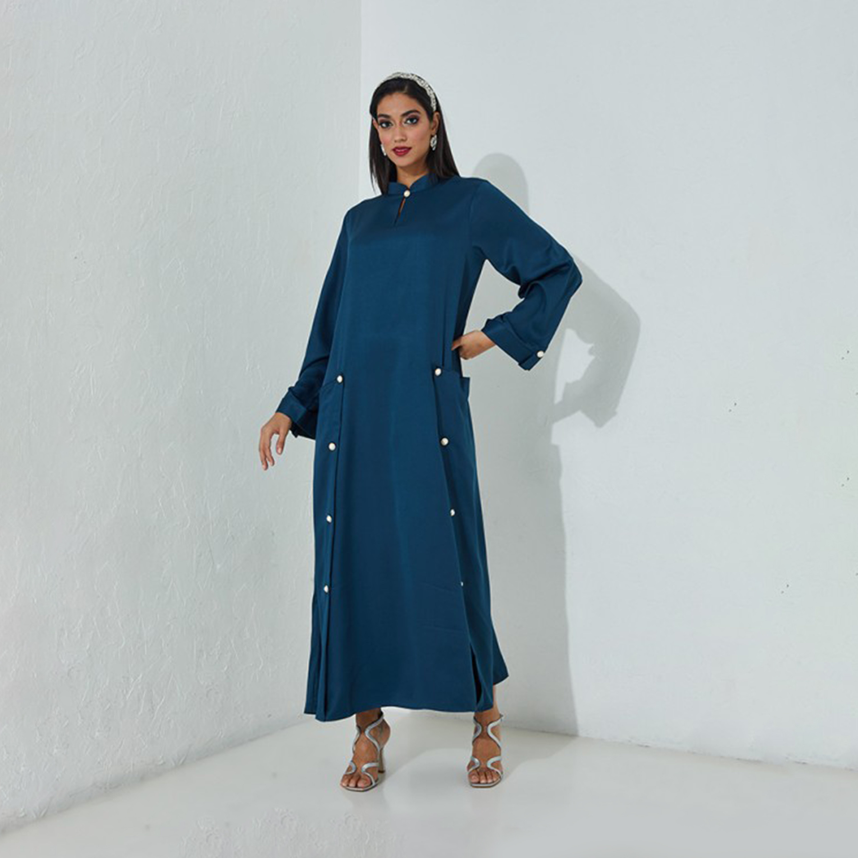 Aeropostale Women's Plain High Neck Long Sleeves A-line Maxi Dress-women-clothing-dresses-image-5