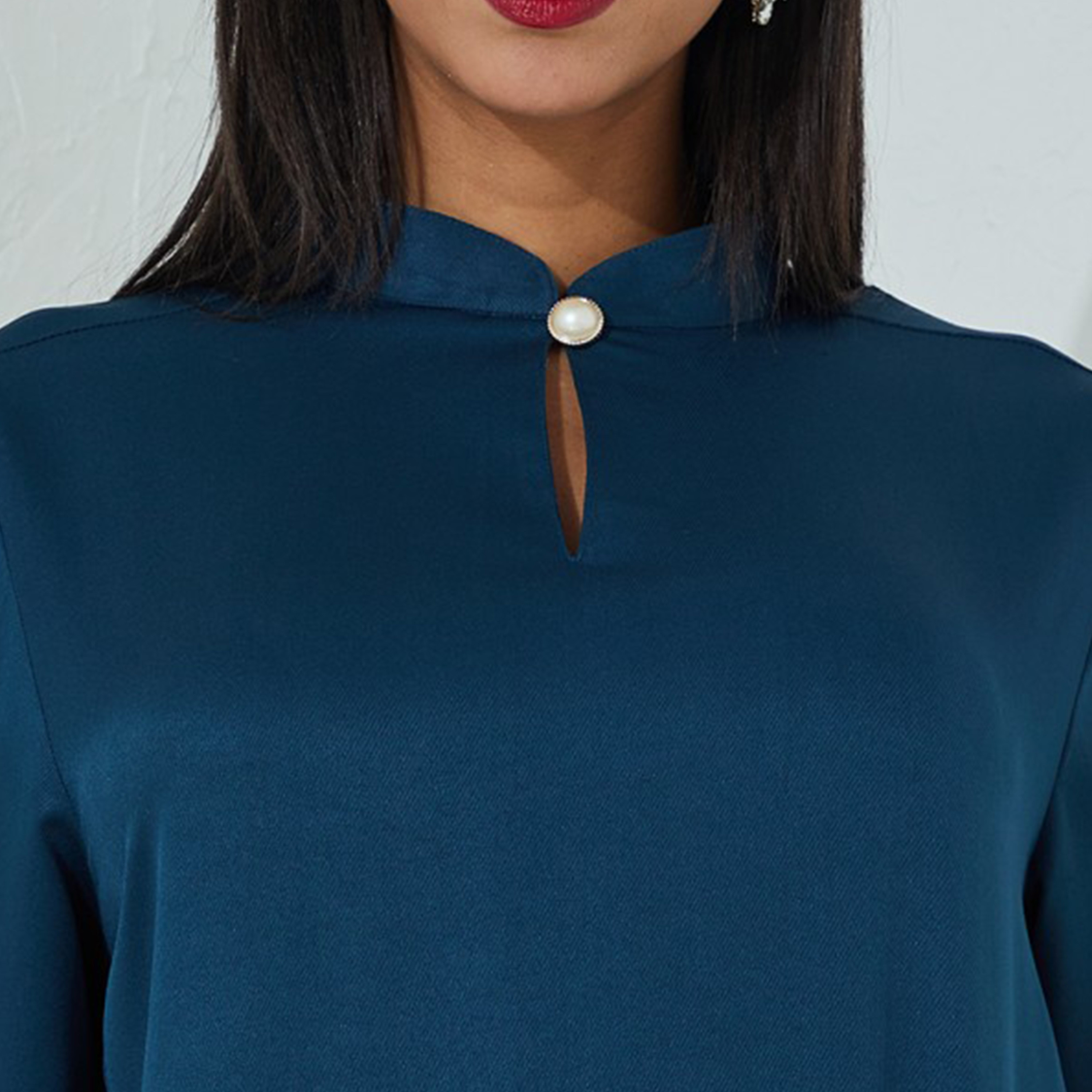 Aeropostale Women's Plain High Neck Long Sleeves A-line Maxi Dress-women-clothing-dresses-image-7