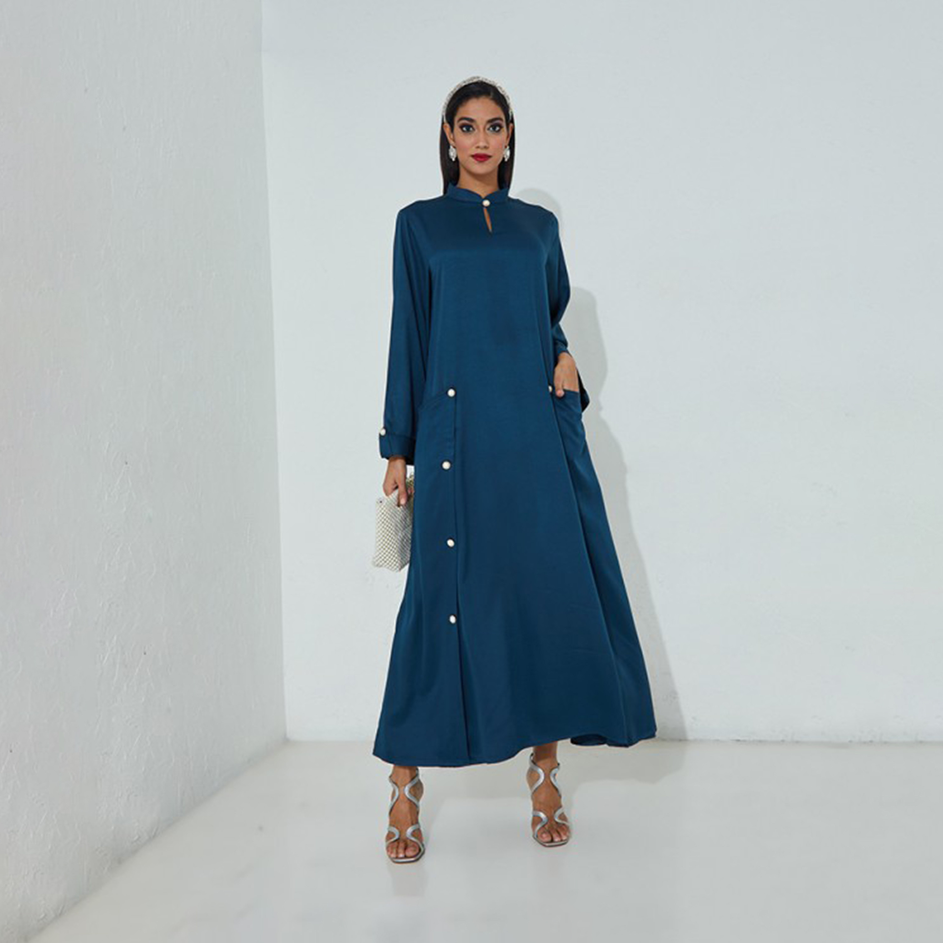 Aeropostale Women's Plain High Neck Long Sleeves A-line Maxi Dress-women-clothing-dresses-image-8