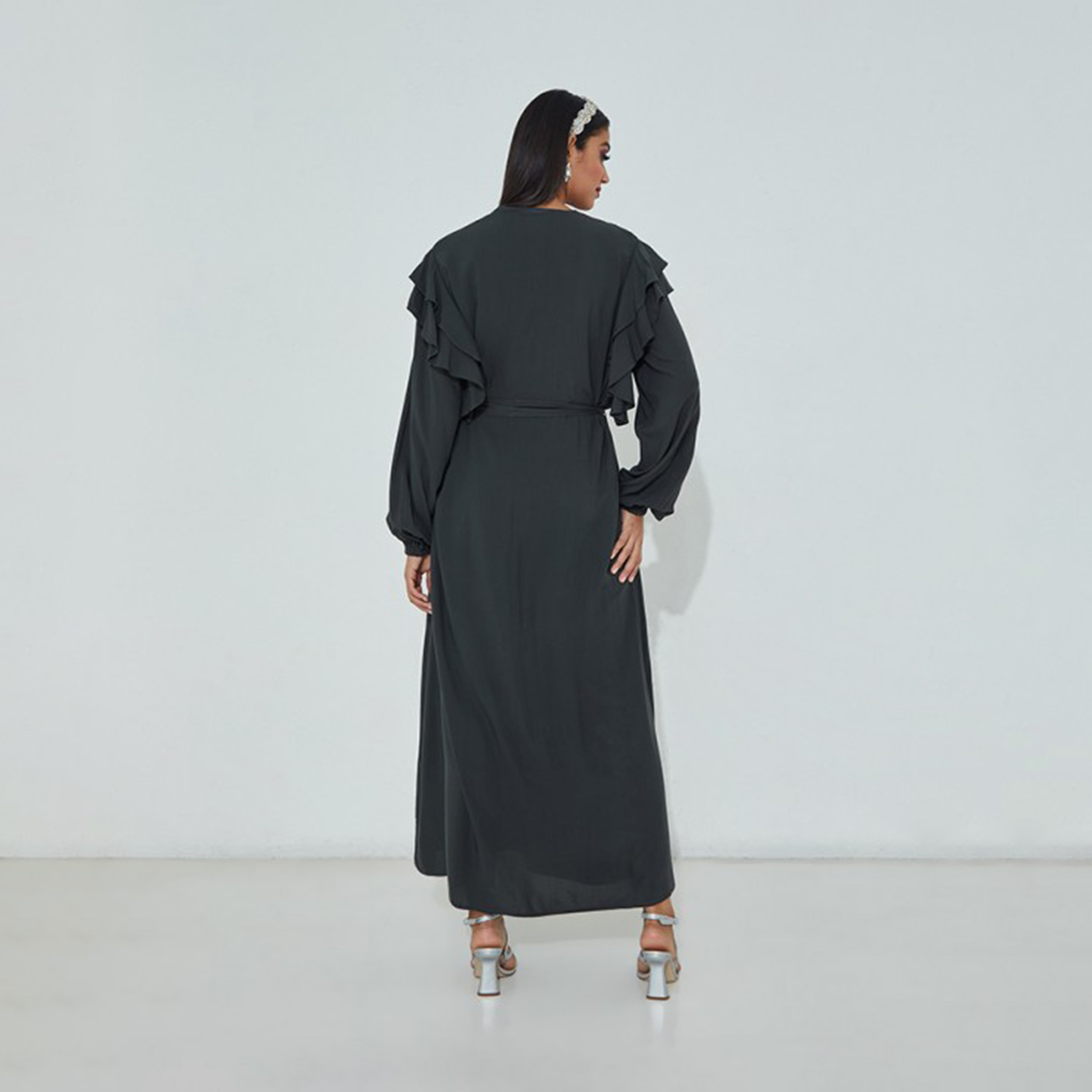 Aeropostale Women's Plain V-neck Long Sleeves A-line Maxi Dress-women-clothing-dresses-image-2