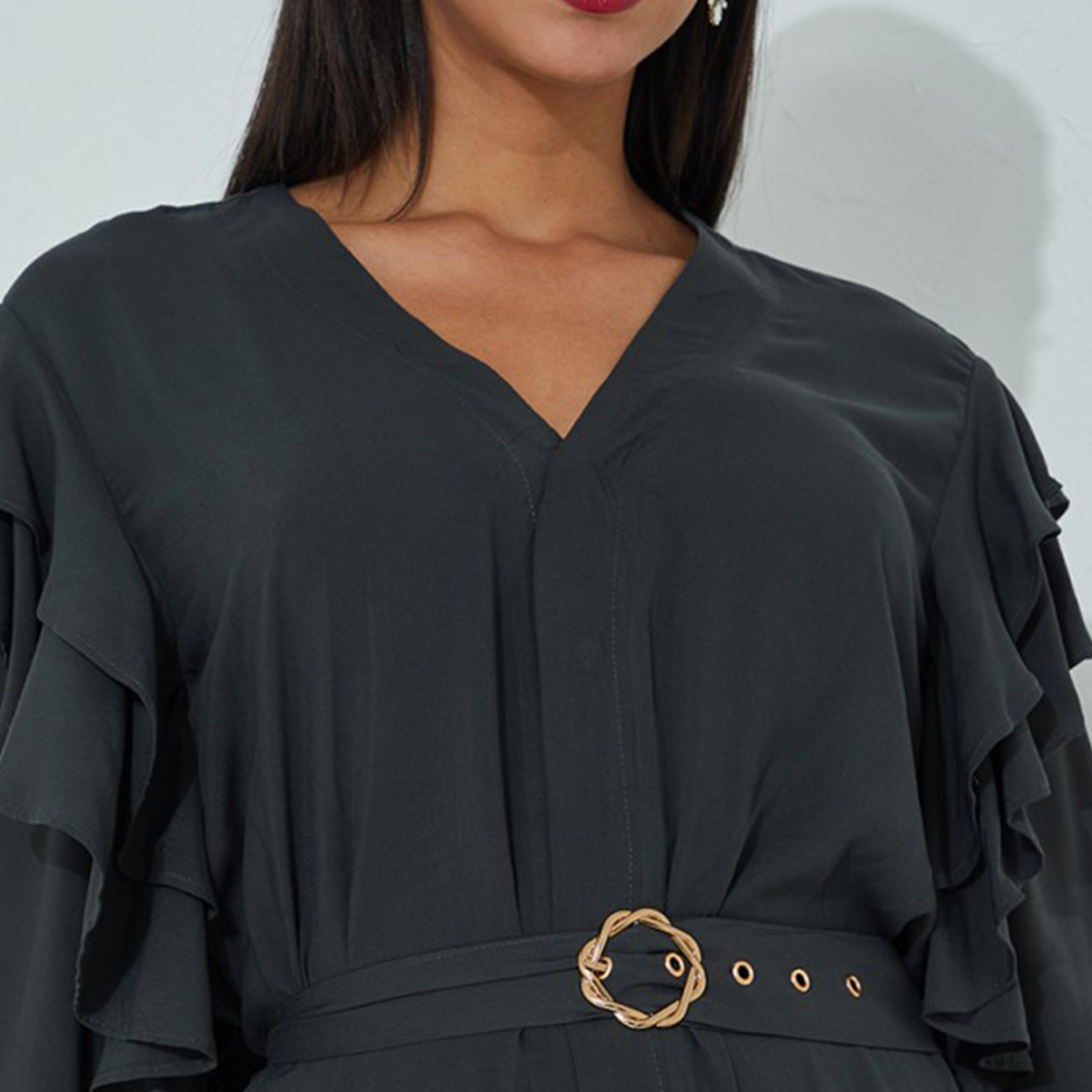 Aeropostale Women's Plain V-neck Long Sleeves A-line Maxi Dress-women-clothing-dresses-image-3