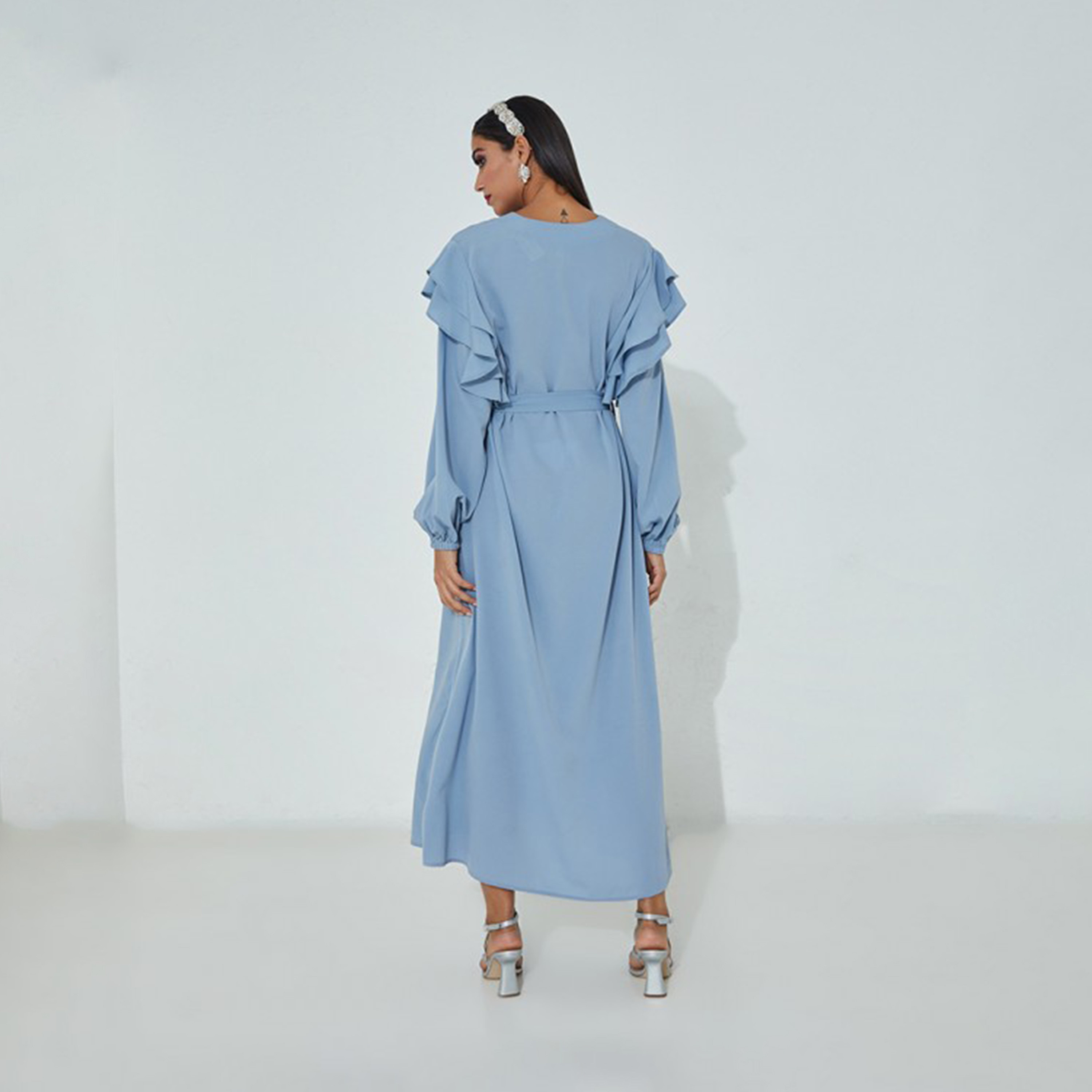 أيروبوستال- فستان ماكسي سادة بأكمام طويلة ورقبة شكل حرف V للنساء-women-clothing-dresses-image-6