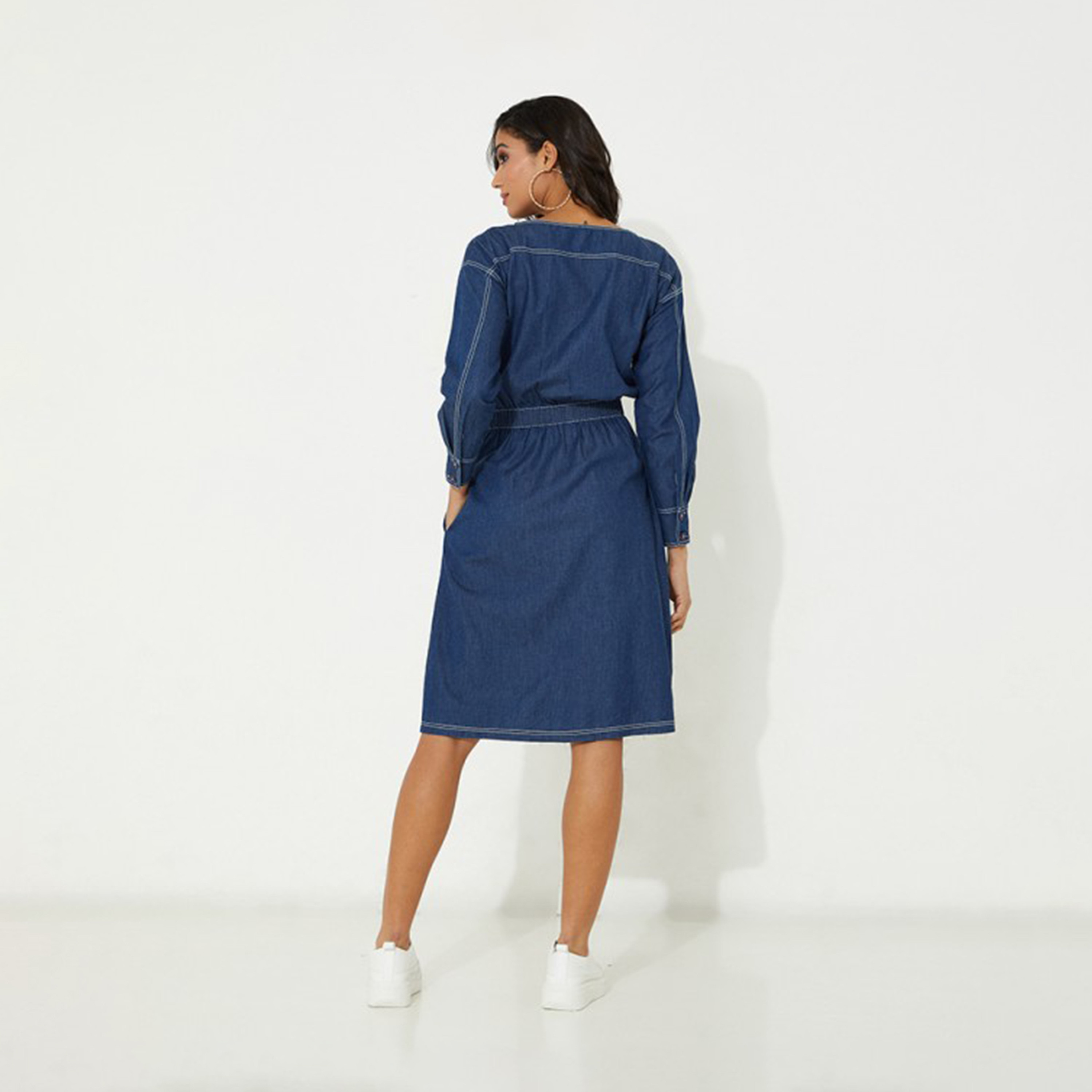 أيروبوستال- فستان نسائي متوسط ​​الطول بأكمام طويلة ورقبة دائرية-women-clothing-dresses-image-2