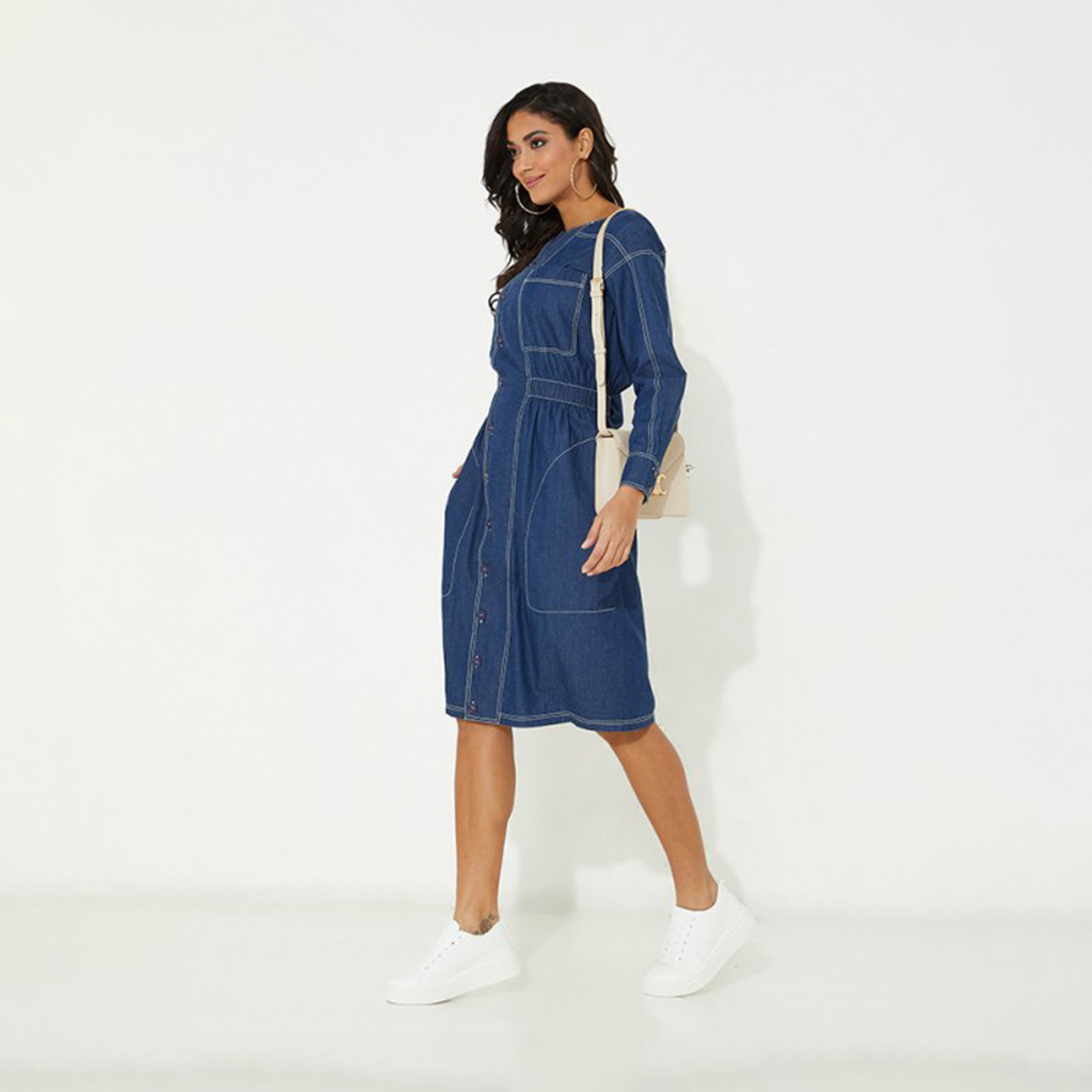 أيروبوستال- فستان نسائي متوسط ​​الطول بأكمام طويلة ورقبة دائرية-women-clothing-dresses-image-4