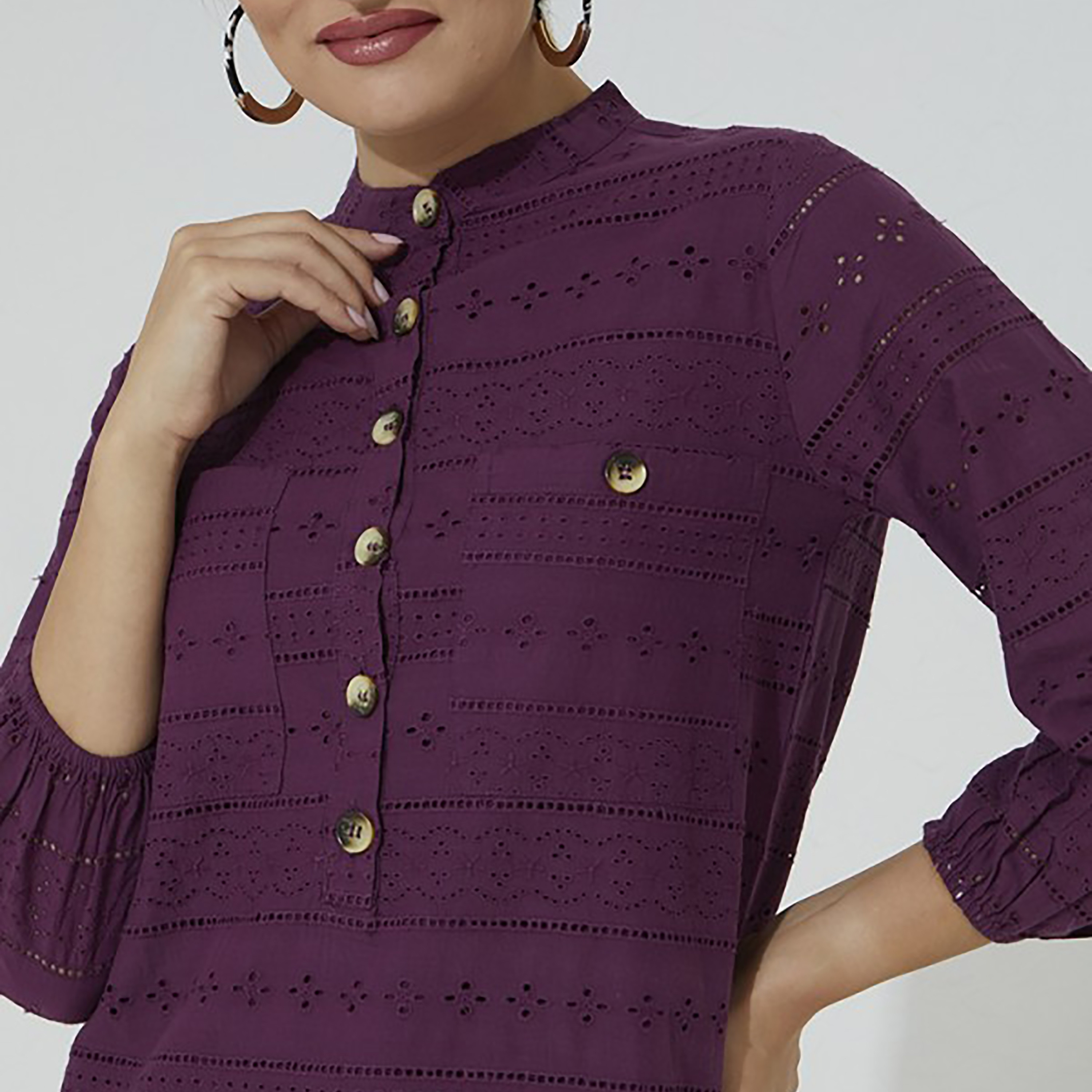 Aeropostale Schiffli Embroidered Mandarin Collar Shirt Mini Women's Dress-women-clothing-dresses-image-2
