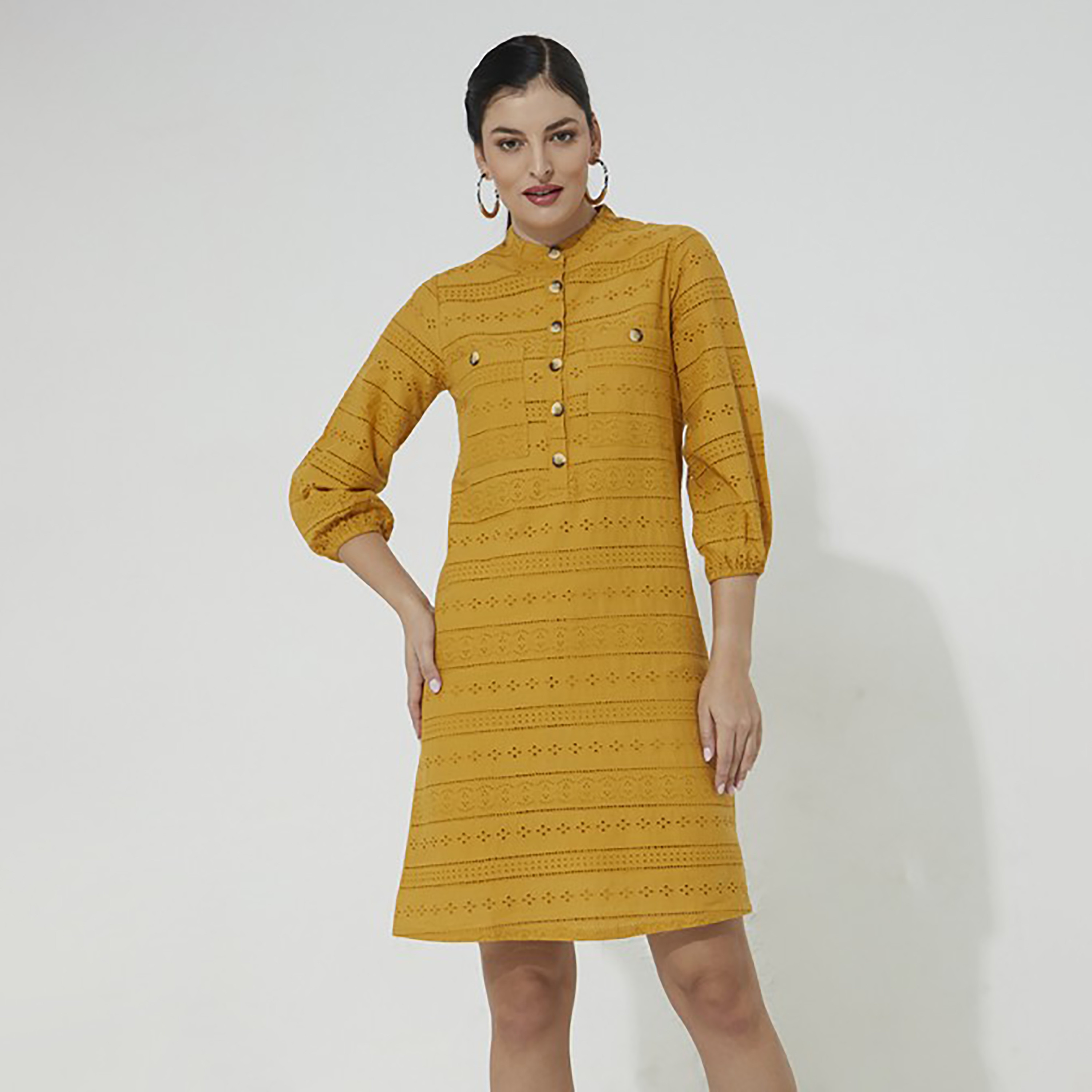 فستان قميص شيفلي ميني بياقة الماندرين المطرز للنساء من ايروبوستال-women-clothing-dresses-image-5
