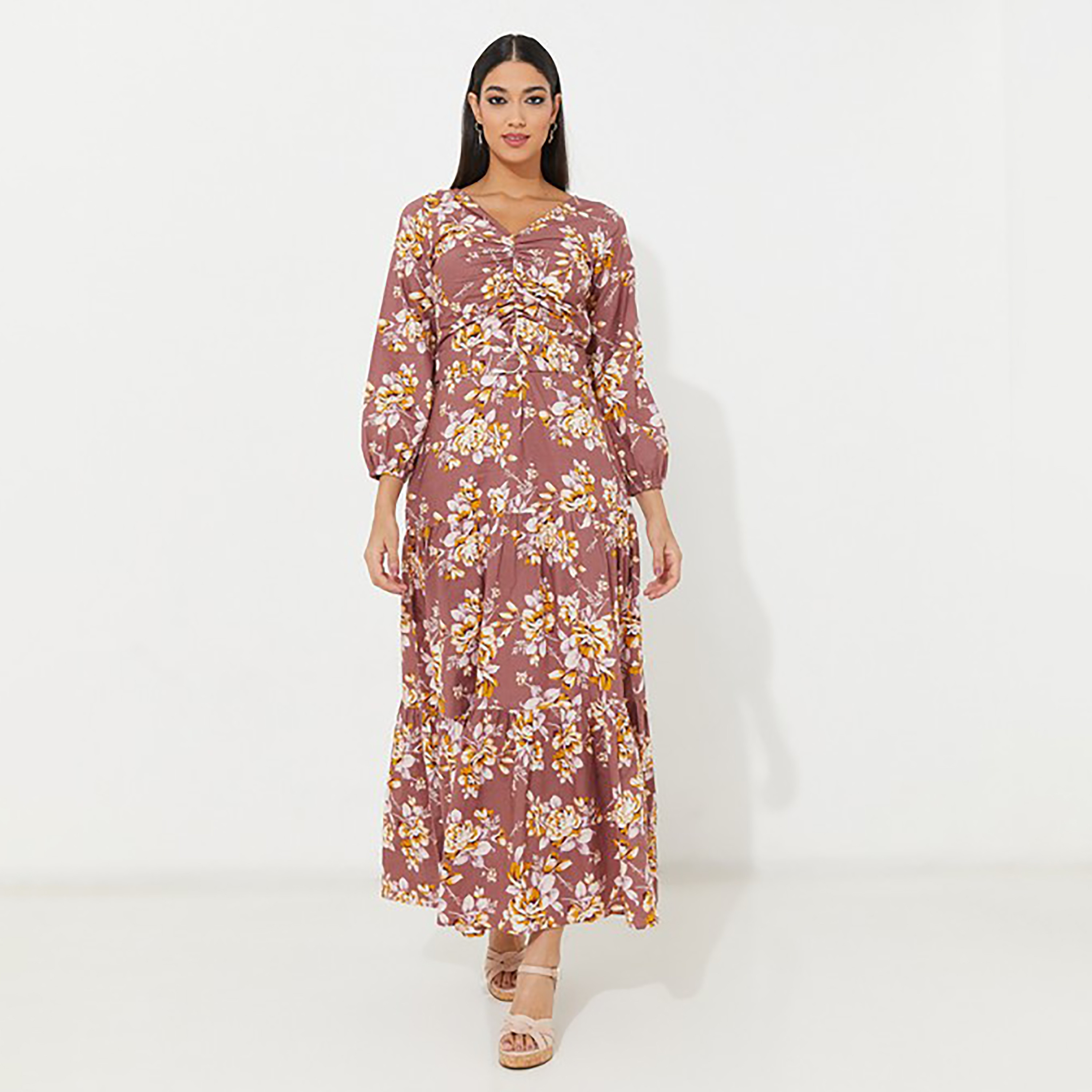 Aeropostale Floral V-Neck Belted Tiered Maxi Dress-women-clothing-dresses-image-1