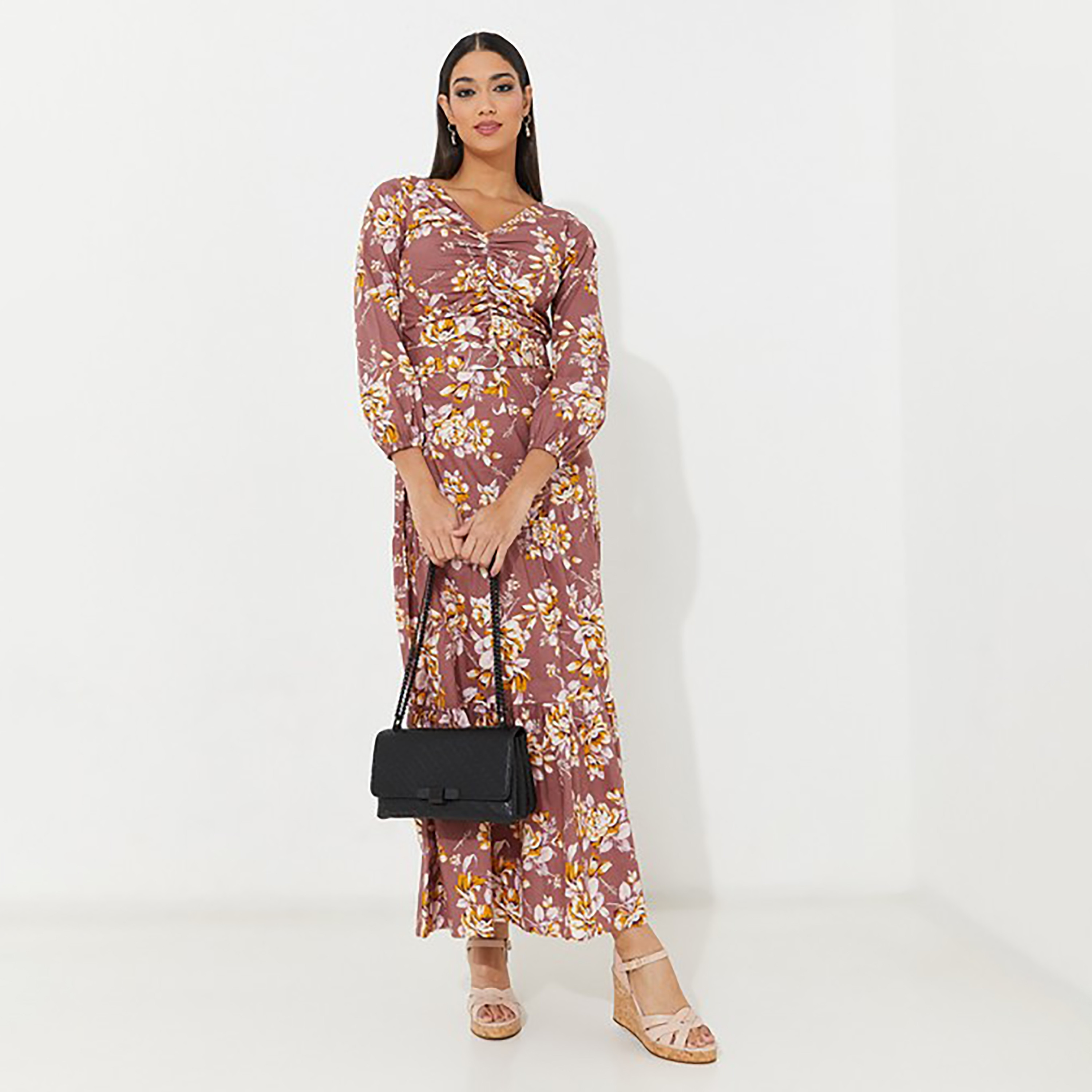 Aeropostale Floral V-Neck Belted Tiered Maxi Dress-women-clothing-dresses-image-2