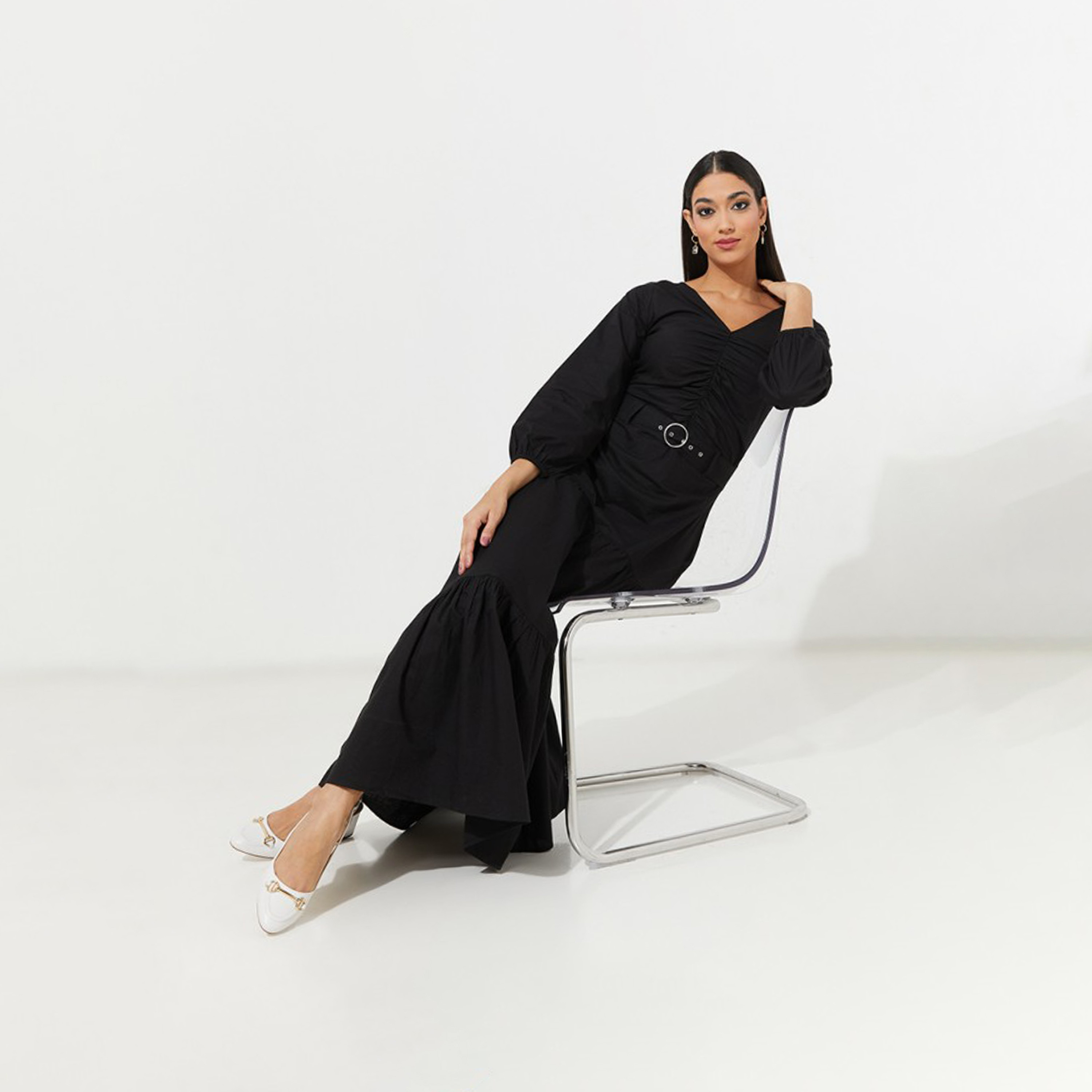Aeropostale Plain V-Neck Belted Tiered Maxi Dress-women-clothing-dresses-image-2