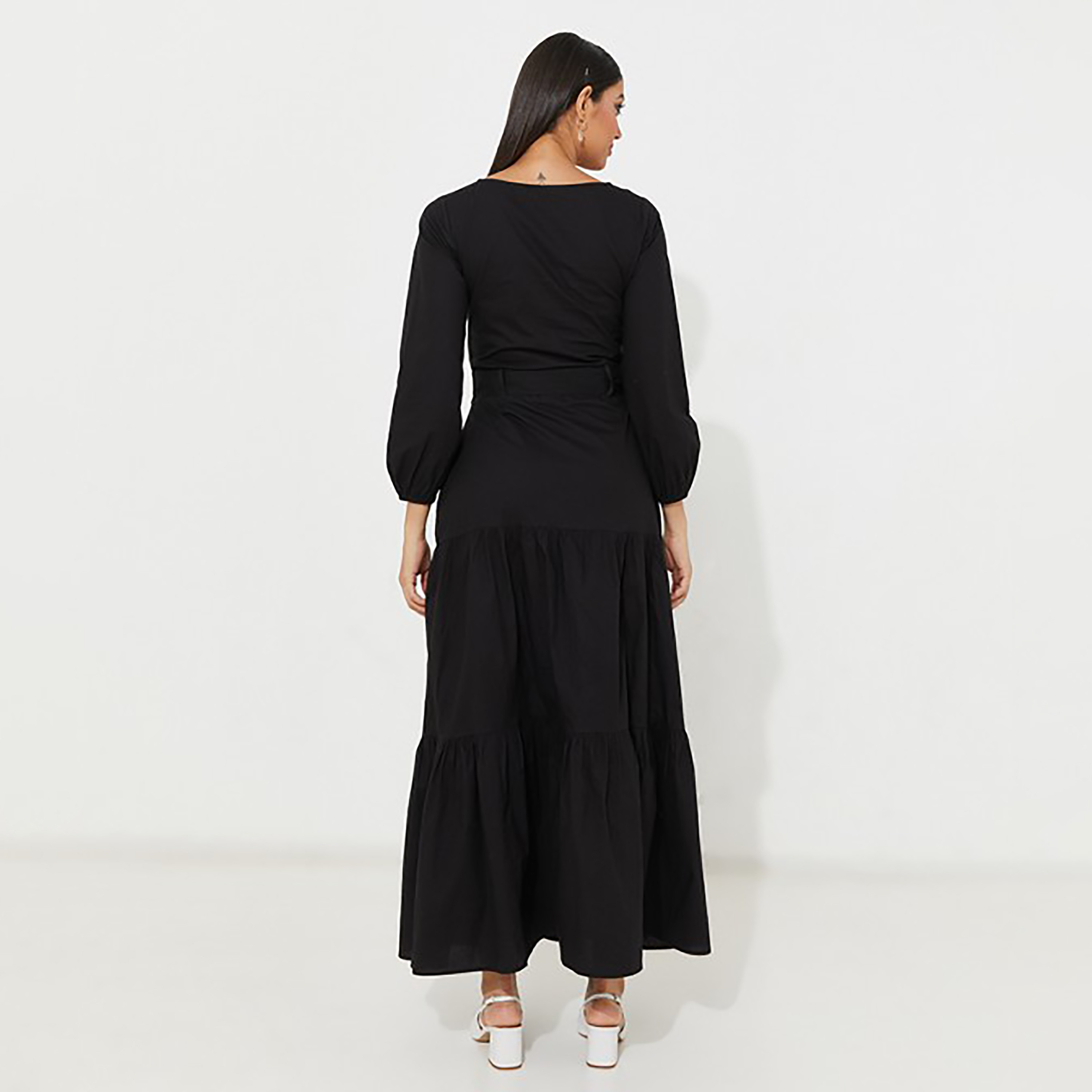 Aeropostale Plain V-Neck Belted Tiered Maxi Dress-women-clothing-dresses-image-4