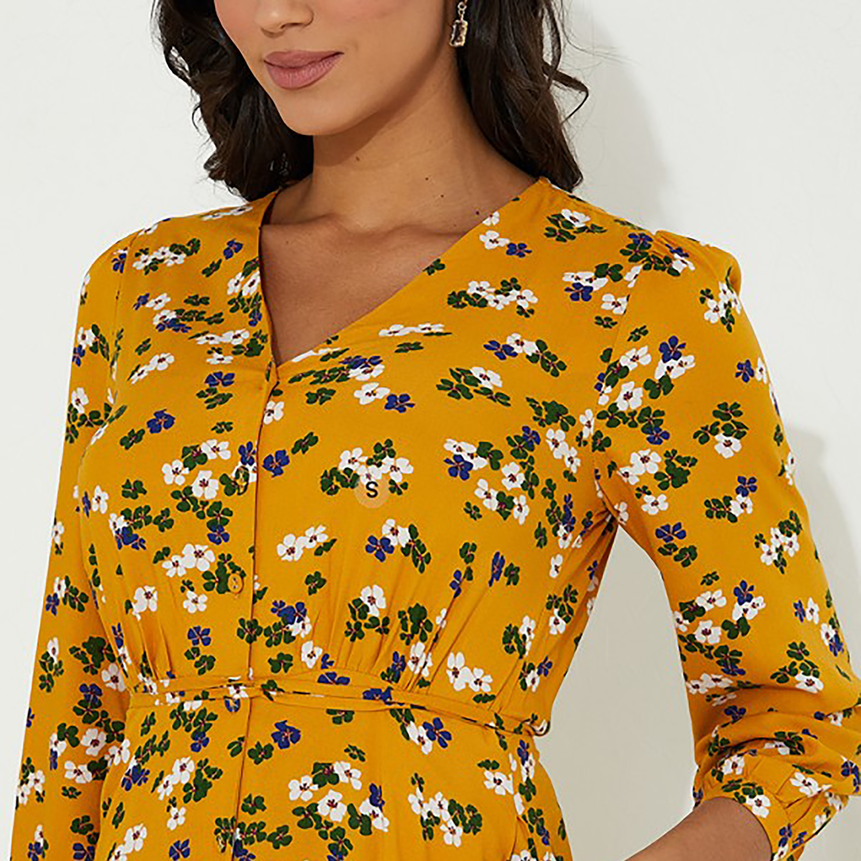 فستان ميدي برقبة على شكل وي من الأزهار من ايروبوستال-women-clothing-dresses-image-3