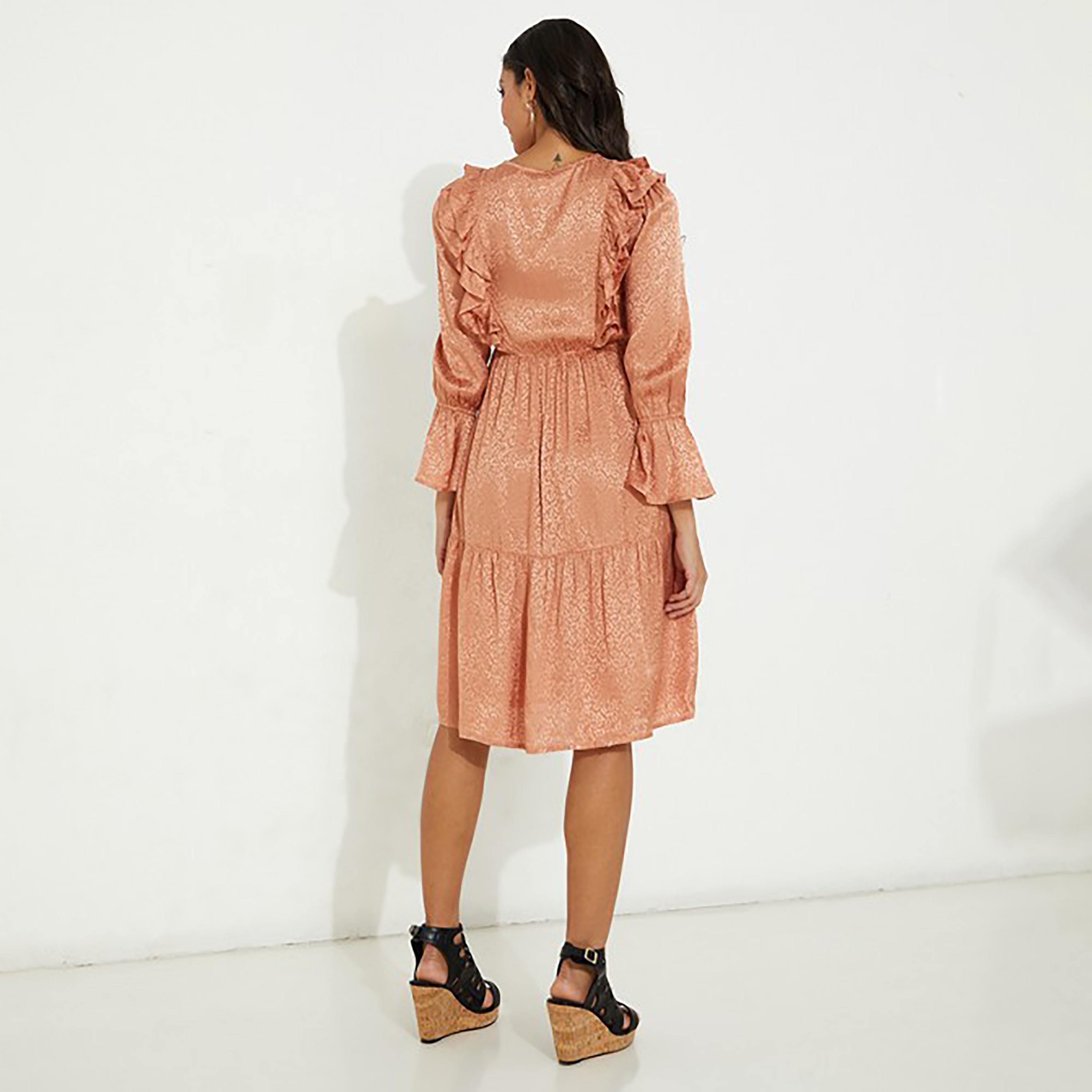 Aeropostale Ruffle Tie Neck Jacquard Tiered Knee Dress-women-clothing-dresses-image-8