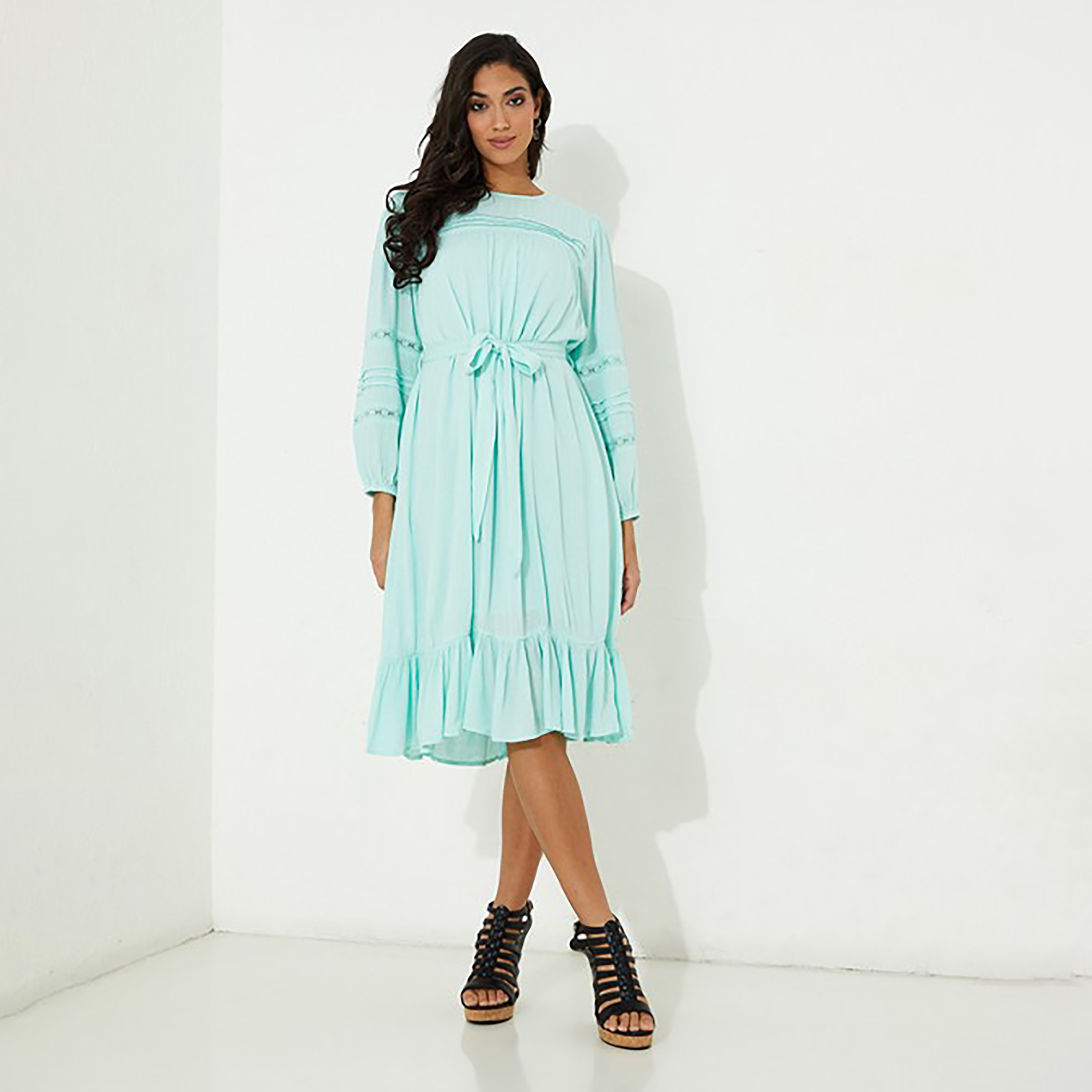 Aeropostale Plain Round Neck Pleated Knee Dress-women-clothing-dresses-image-1