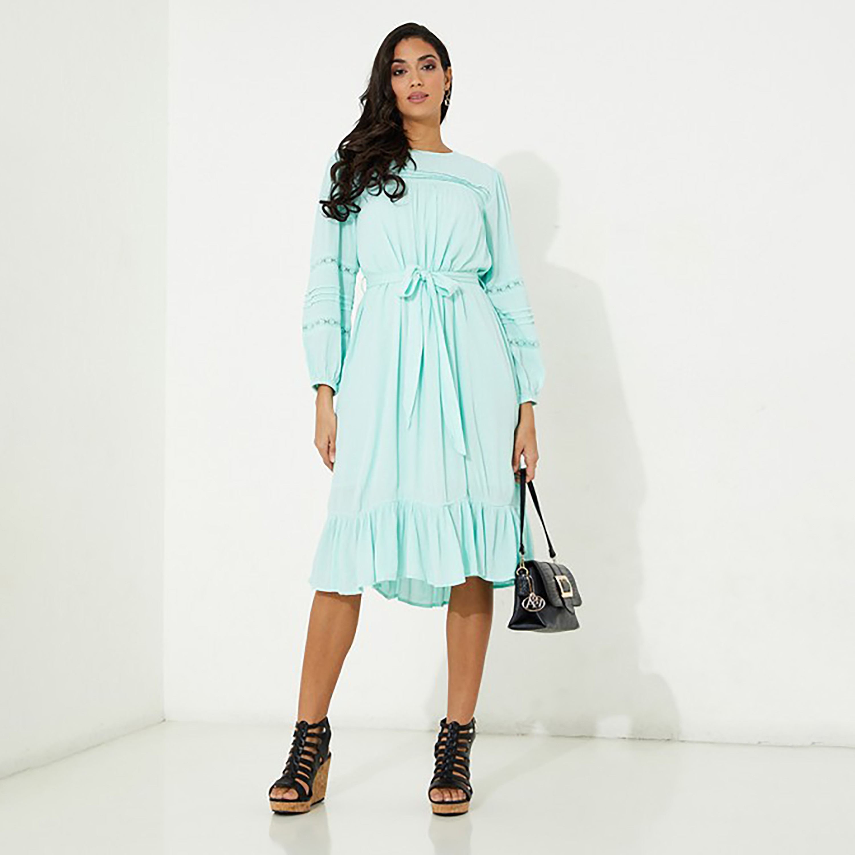 Aeropostale Plain Round Neck Pleated Knee Dress-women-clothing-dresses-image-2