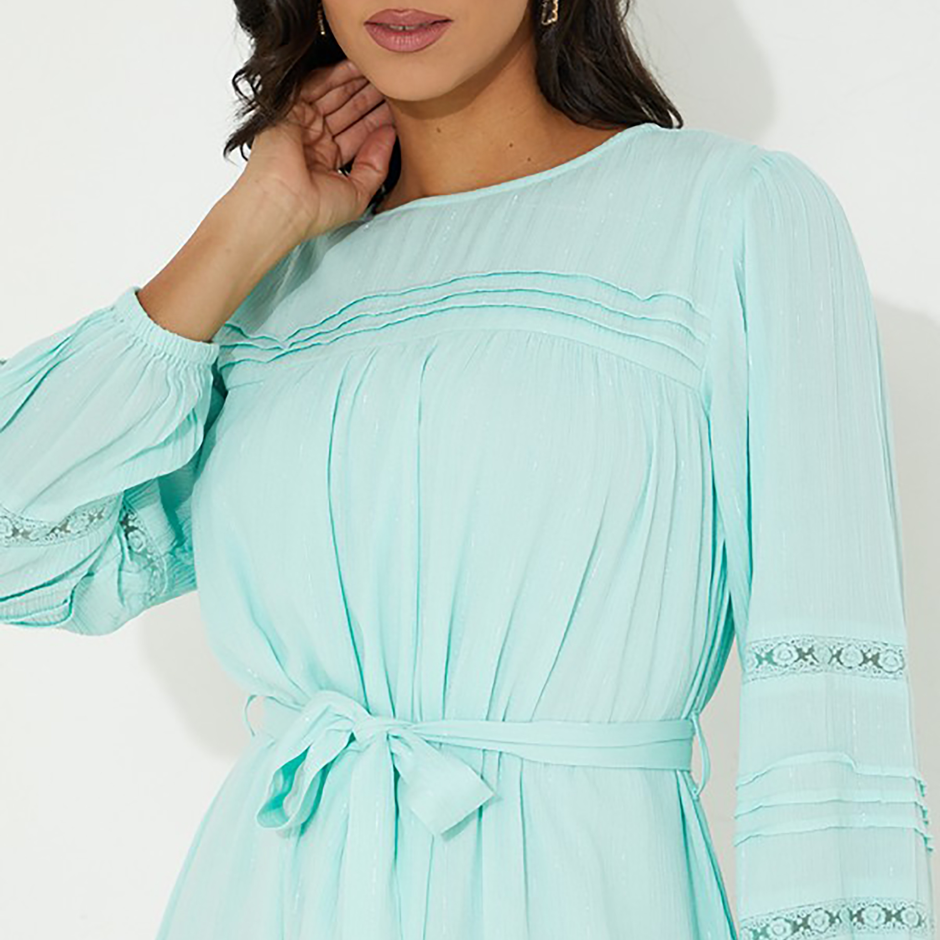Aeropostale Plain Round Neck Pleated Knee Dress-women-clothing-dresses-image-3