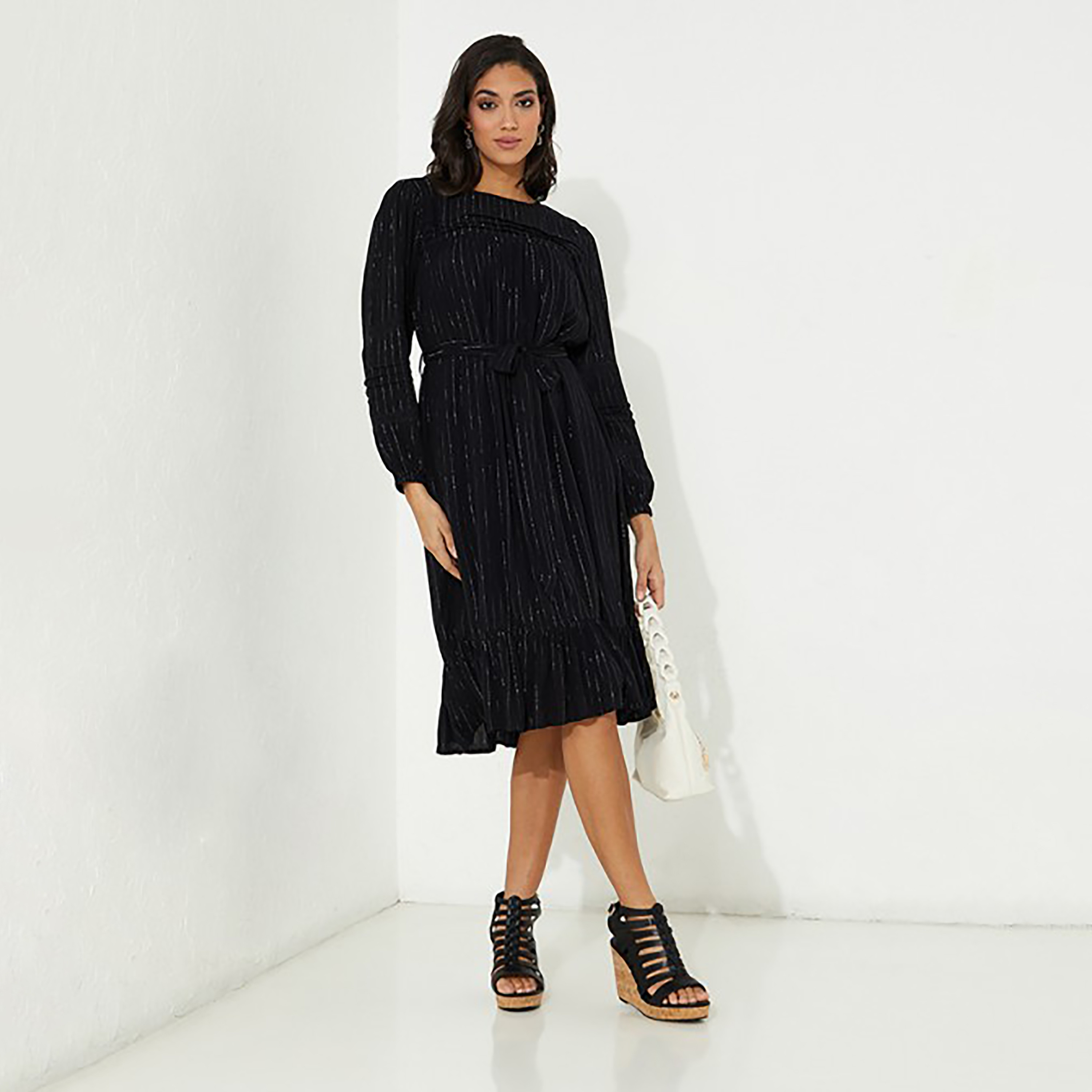Aeropostale Stripes Round Neck Pleated Knee Dress-women-clothing-dresses-image-2
