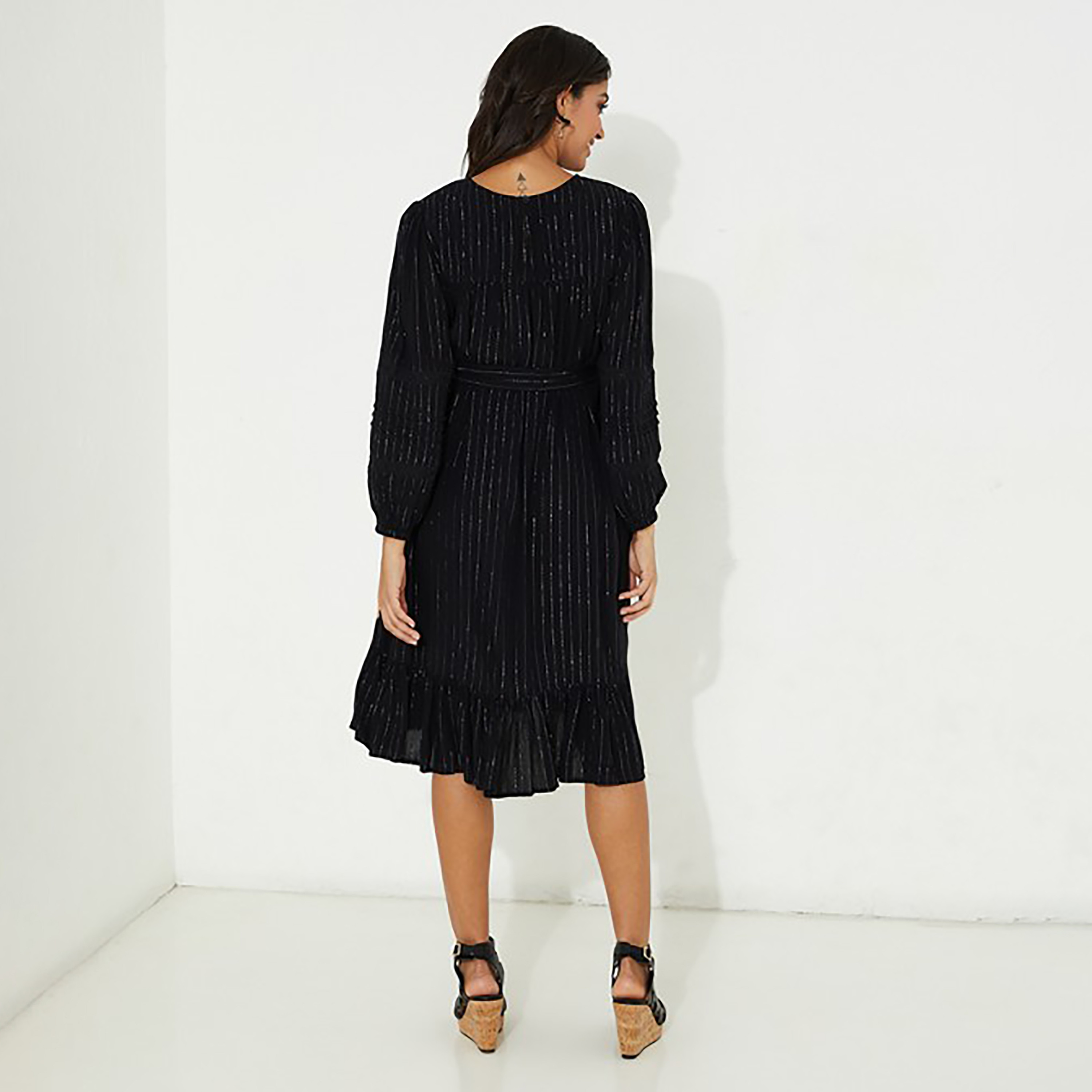 Aeropostale Stripes Round Neck Pleated Knee Dress-women-clothing-dresses-image-4