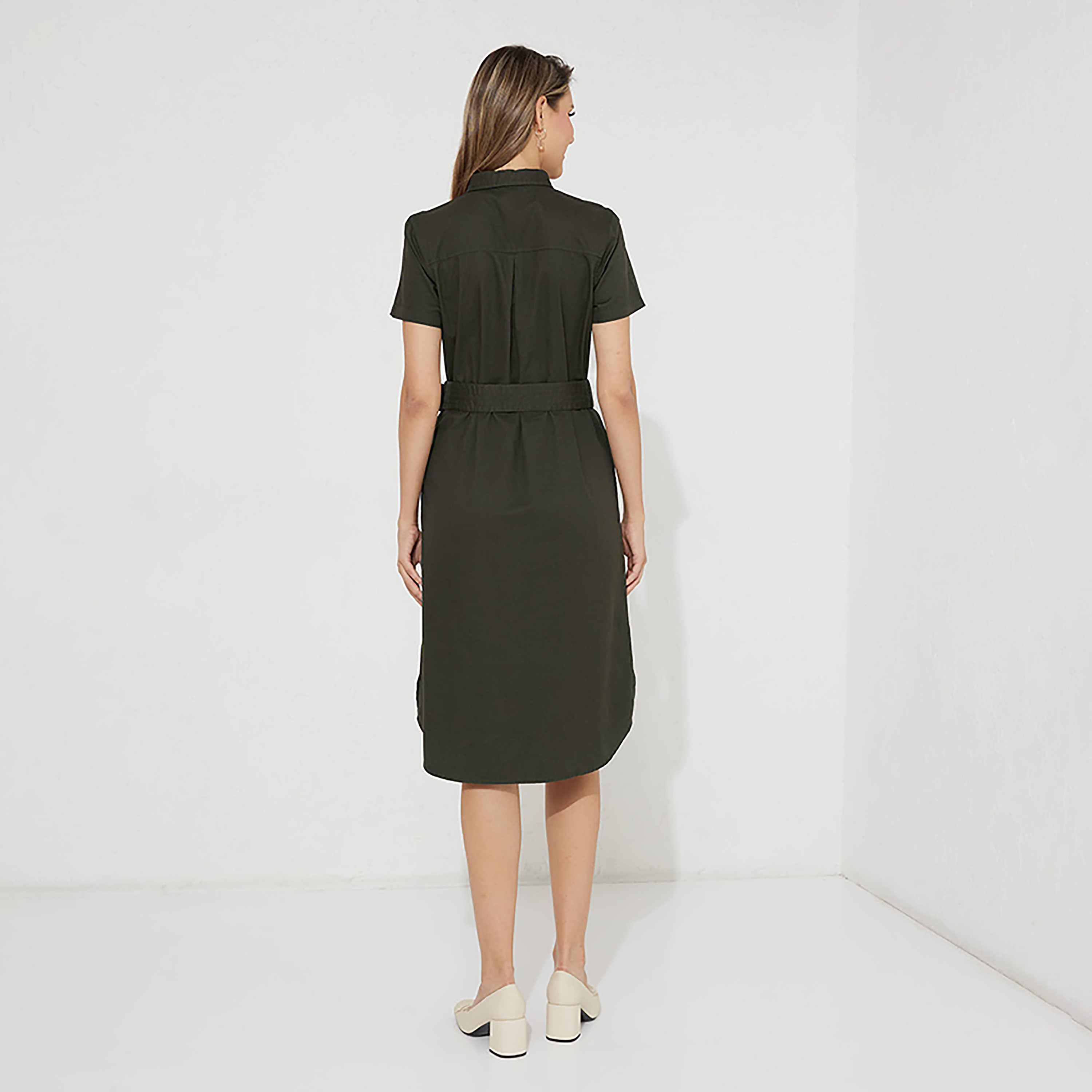 Aeropostale Plain Collared Belted Shirt Knee Dress-women-clothing-dresses-image-4