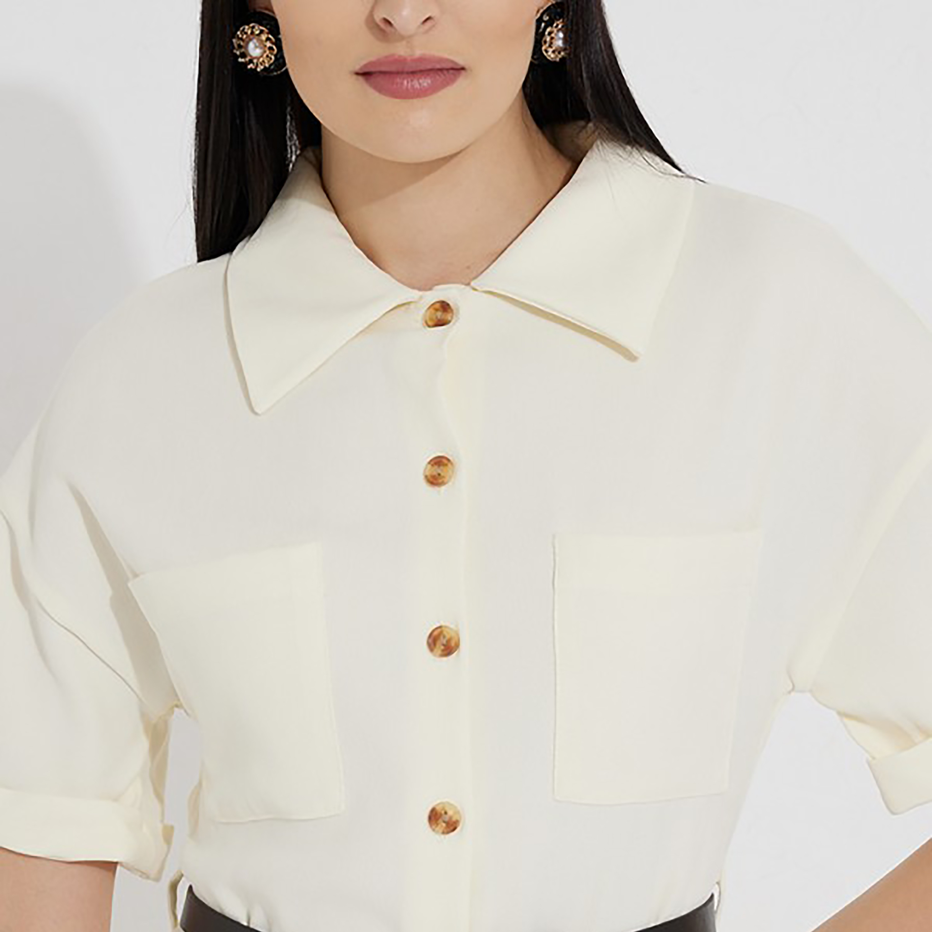 Aeropostale Plain Collared Belted Shirt Knee Dress-women-clothing-dresses-image-3