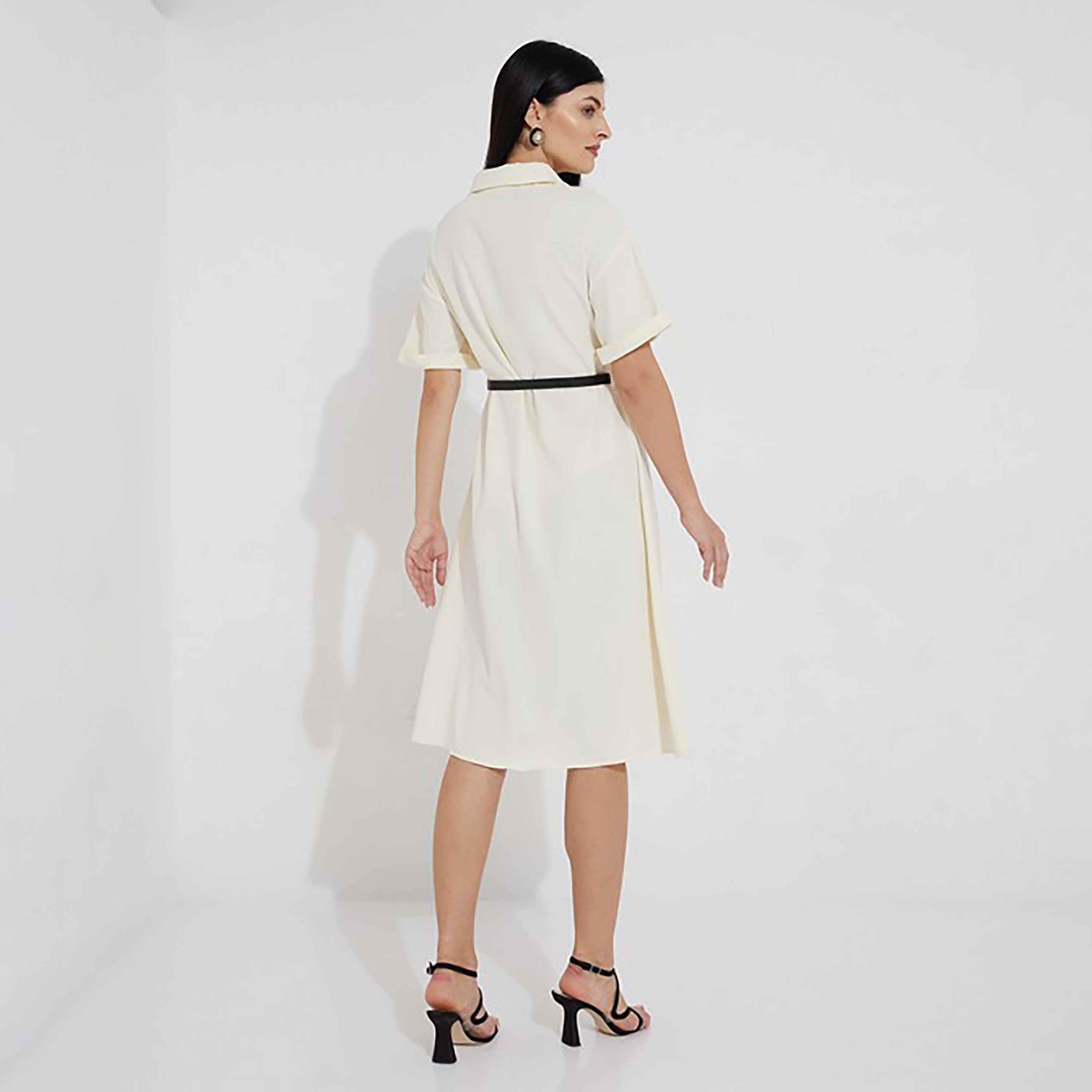 Aeropostale Plain Collared Belted Shirt Knee Dress-women-clothing-dresses-image-4