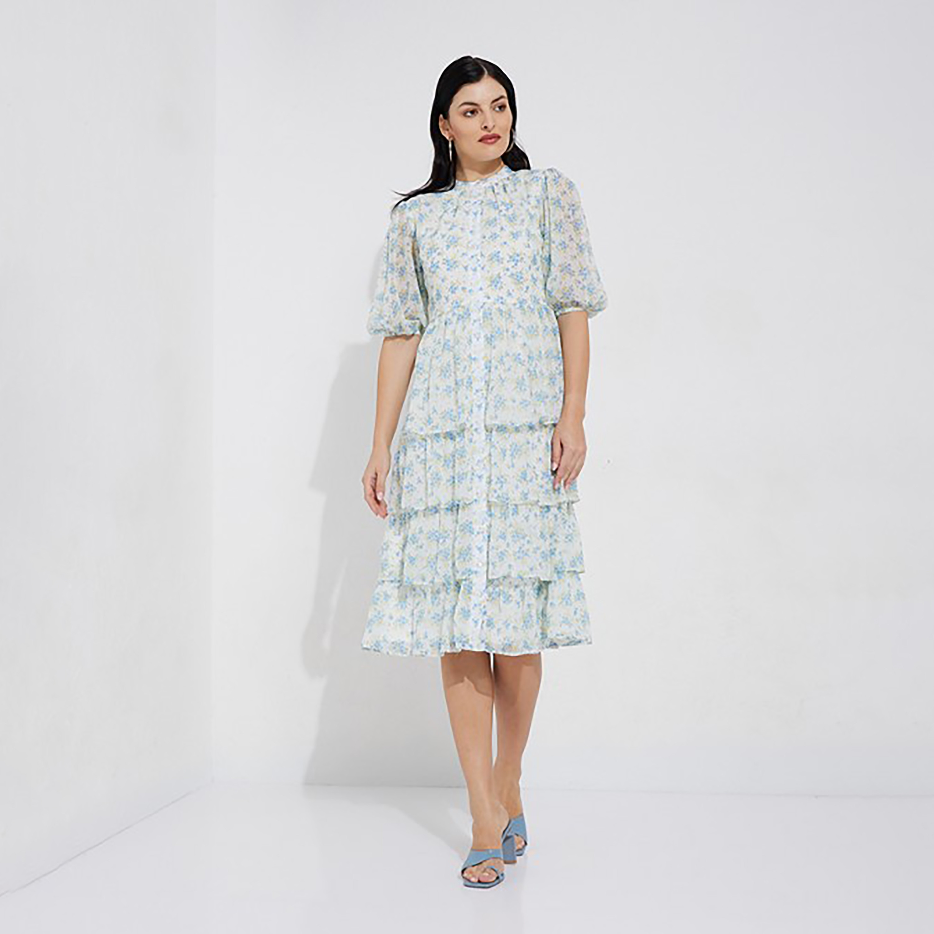 Aeropostale Printed Mandarin Collar Tiered Knee Dress-women-clothing-dresses-image-1