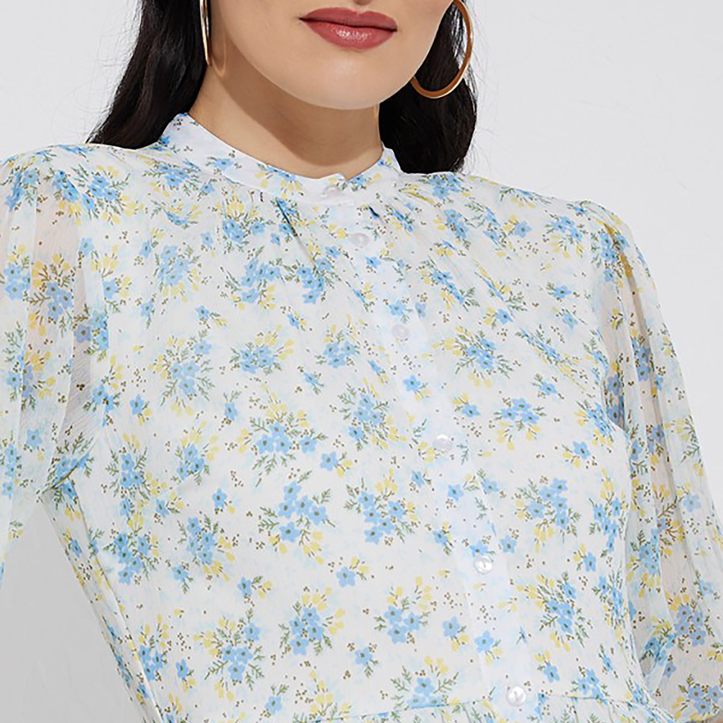 Aeropostale Printed Mandarin Collar Tiered Knee Dress-women-clothing-dresses-image-3
