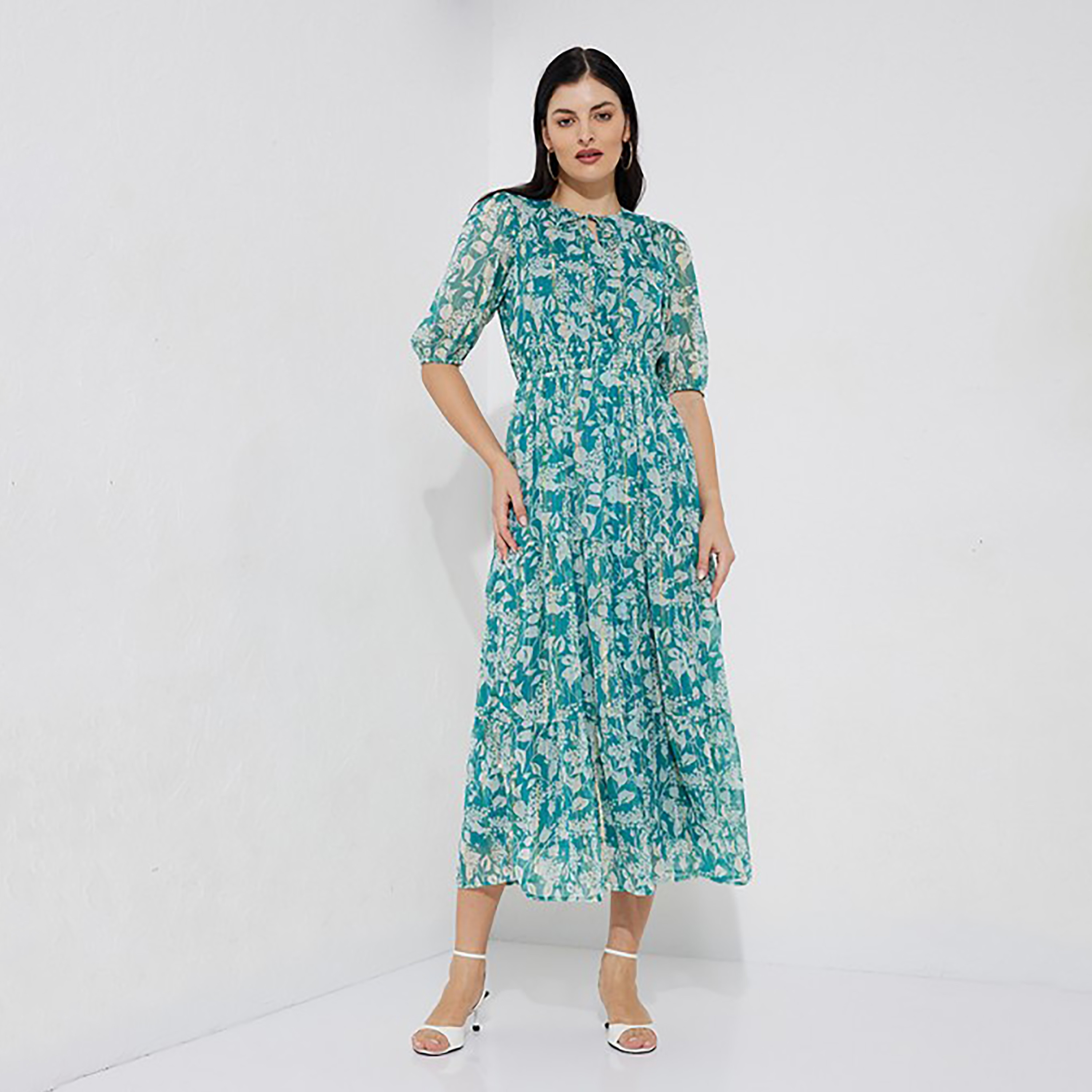 Aeropostale Printed Keyhole Neck Tiered Midi Dress-women-clothing-dresses-image-1