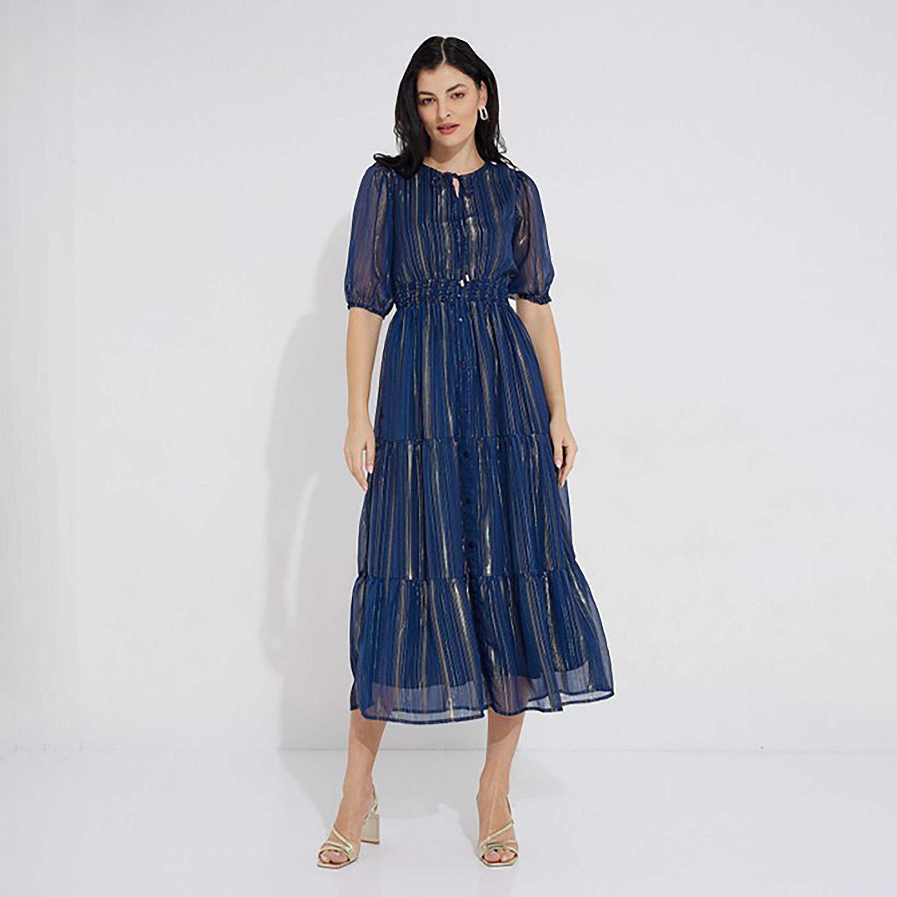 Aeropostale Stripes Keyhole Neck Tiered Midi Dress-women-clothing-dresses-image-1