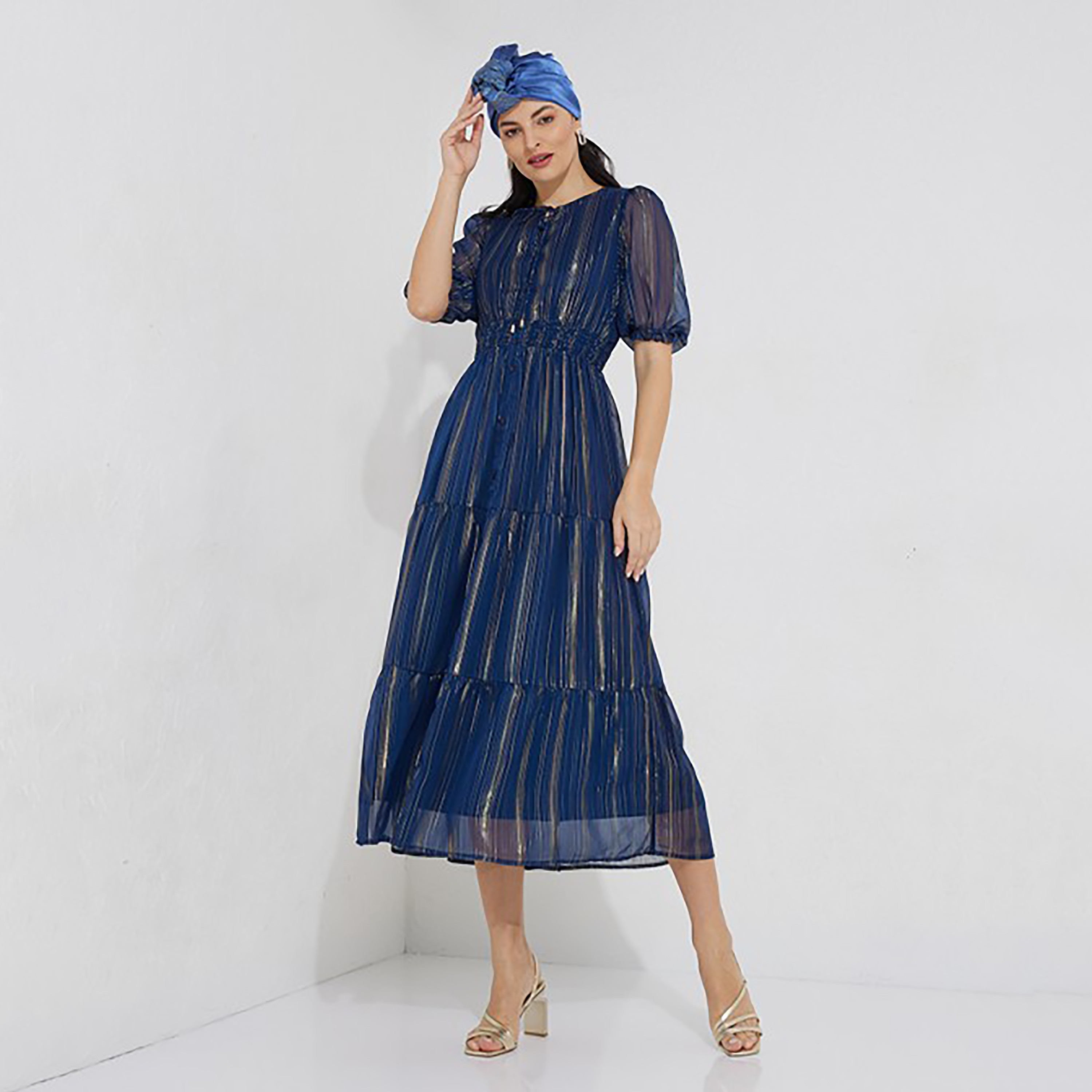 فستان ميدي بطبقات ورقبة كيهول مع مخطط من إيروبوستال-women-clothing-dresses-image-2