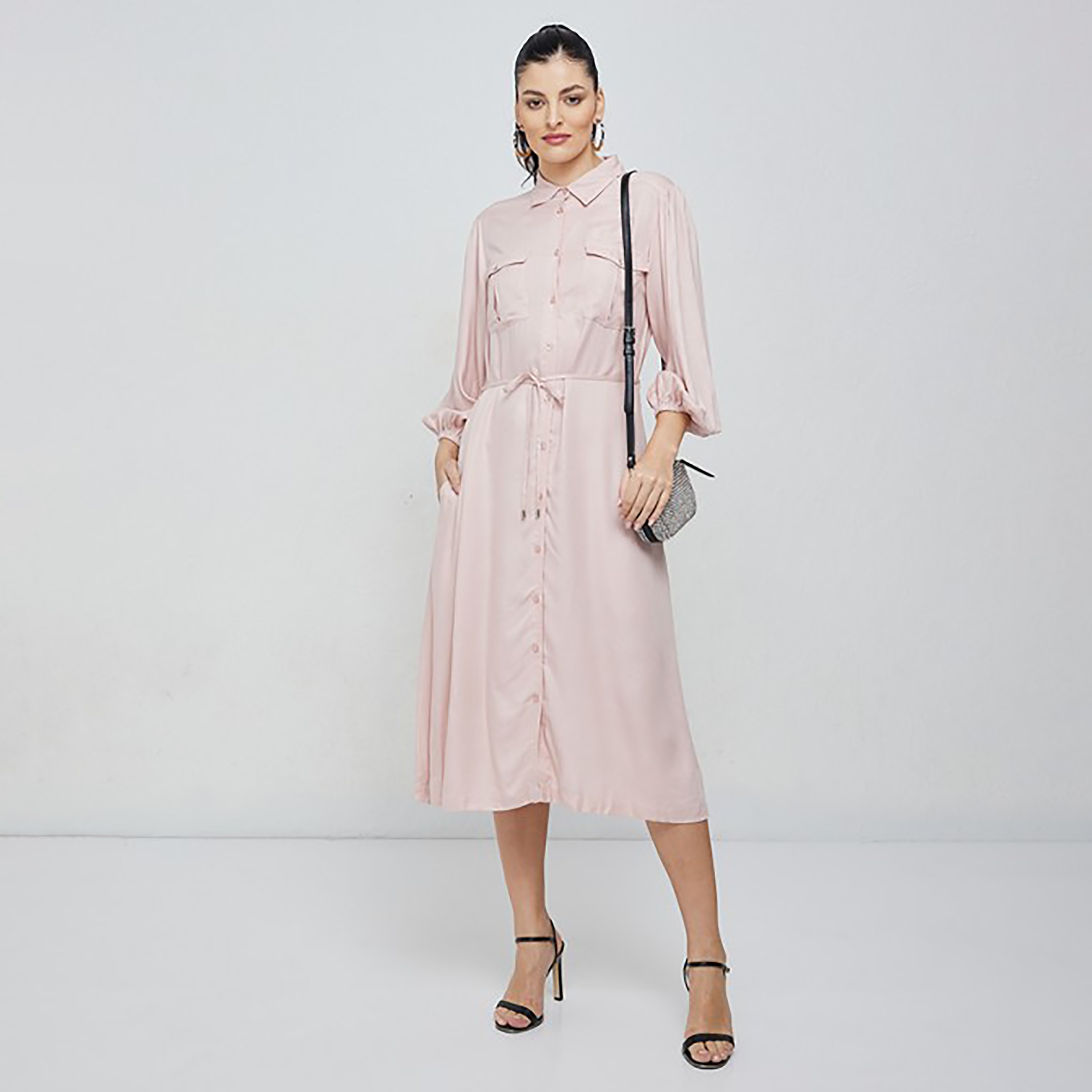 فستان قميص ميدي بياقة سادة من إيروبوستال-women-clothing-dresses-image-2