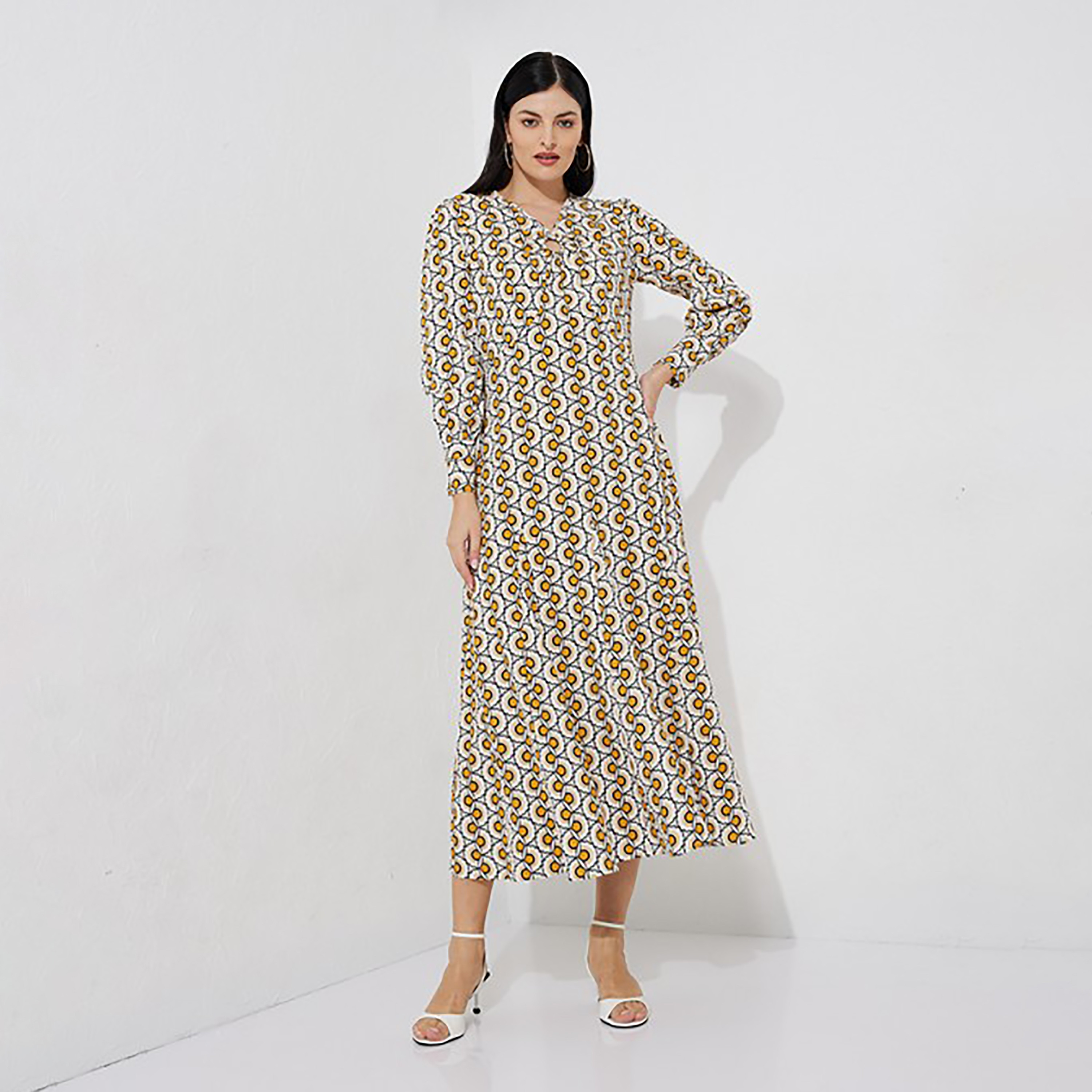 Aeropostale Printed V-Neck A-Line Midi Dress-women-clothing-dresses-image-1