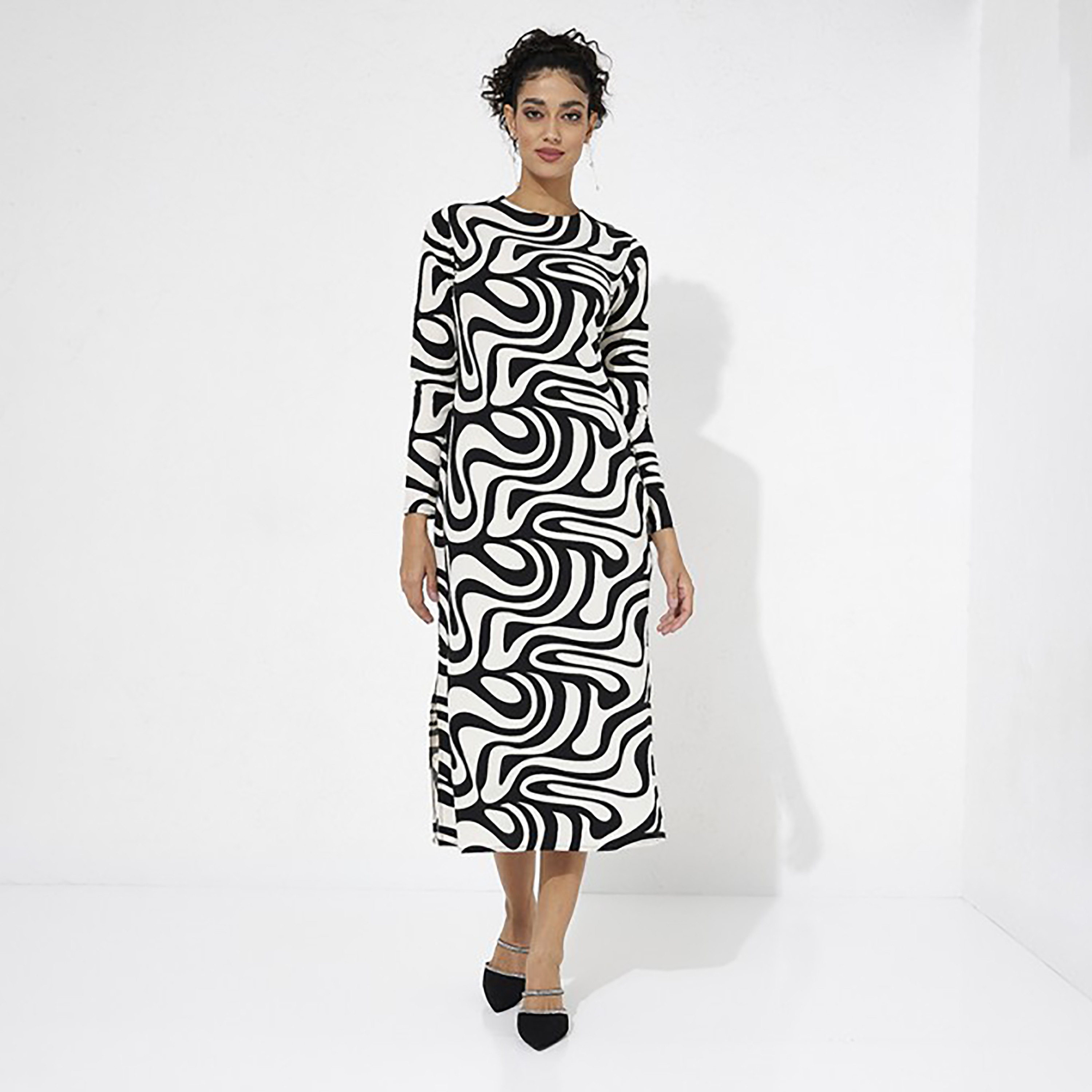 Aeropostale Printed Round Neck Straight Midi Dress-women-clothing-dresses-image-1