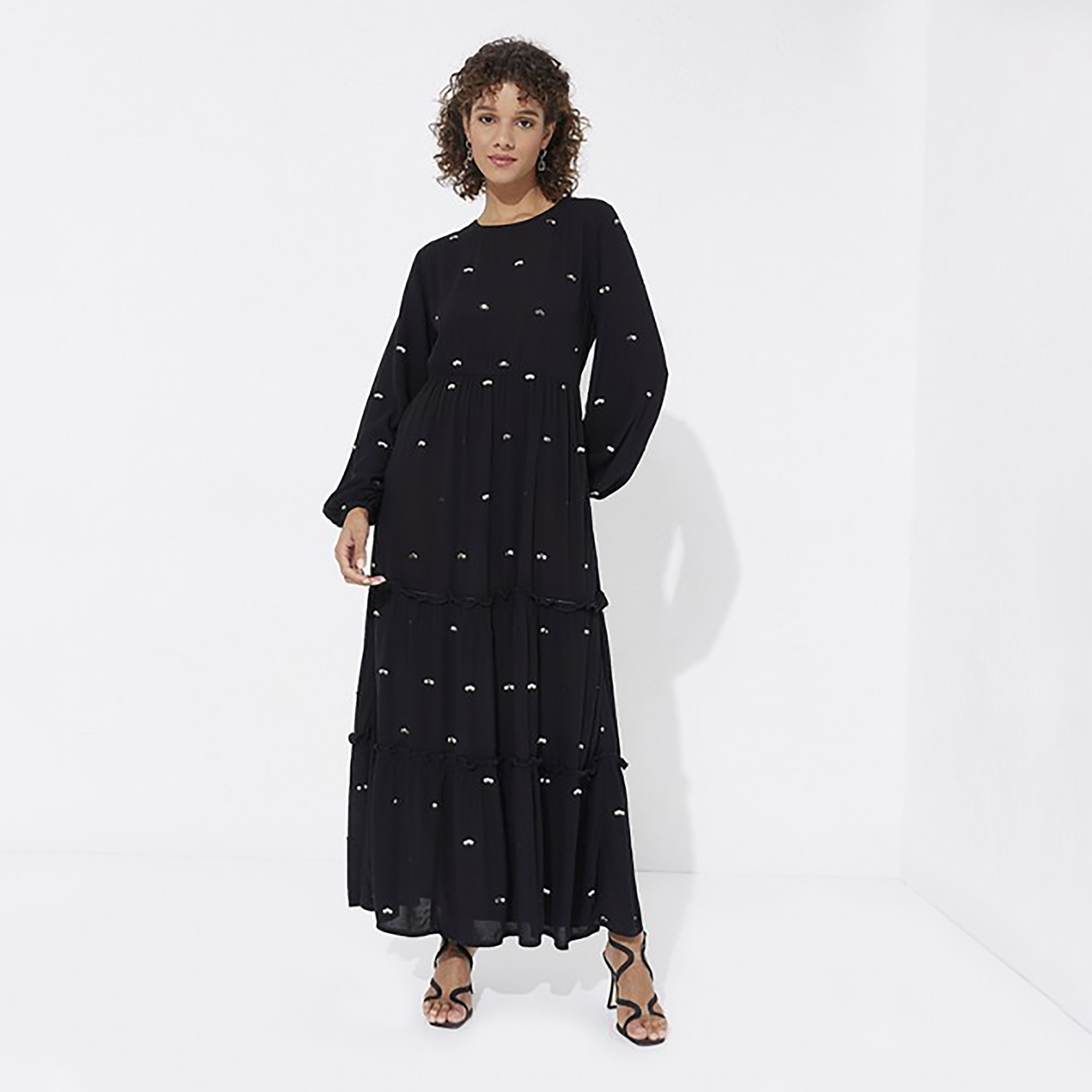 فستان ماكسي بطبقات ورقبة دائرية مع مزين سيكوينس من إيروبوستال-women-clothing-dresses-image-5