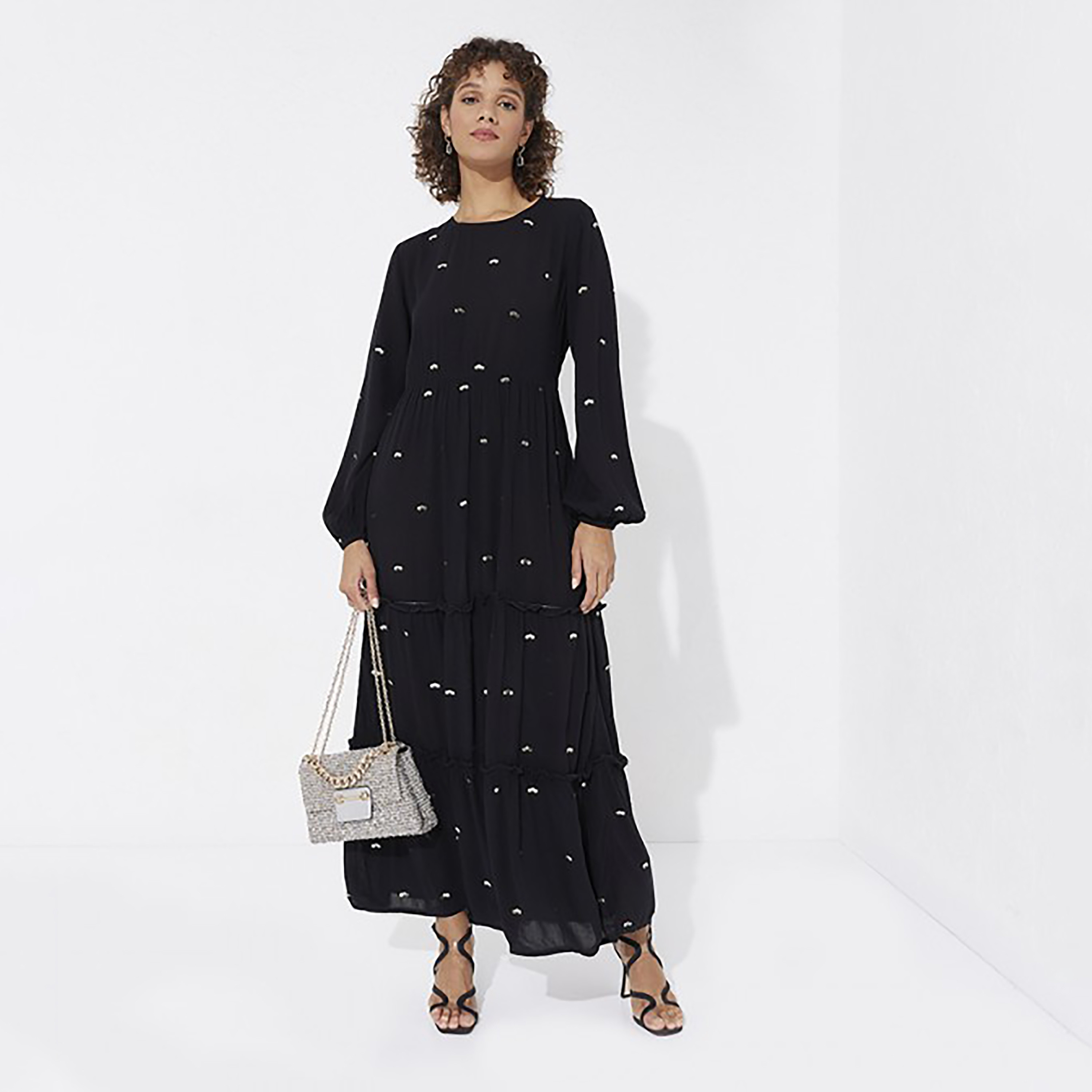 فستان ماكسي بطبقات ورقبة دائرية مع مزين سيكوينس من إيروبوستال-women-clothing-dresses-image-6