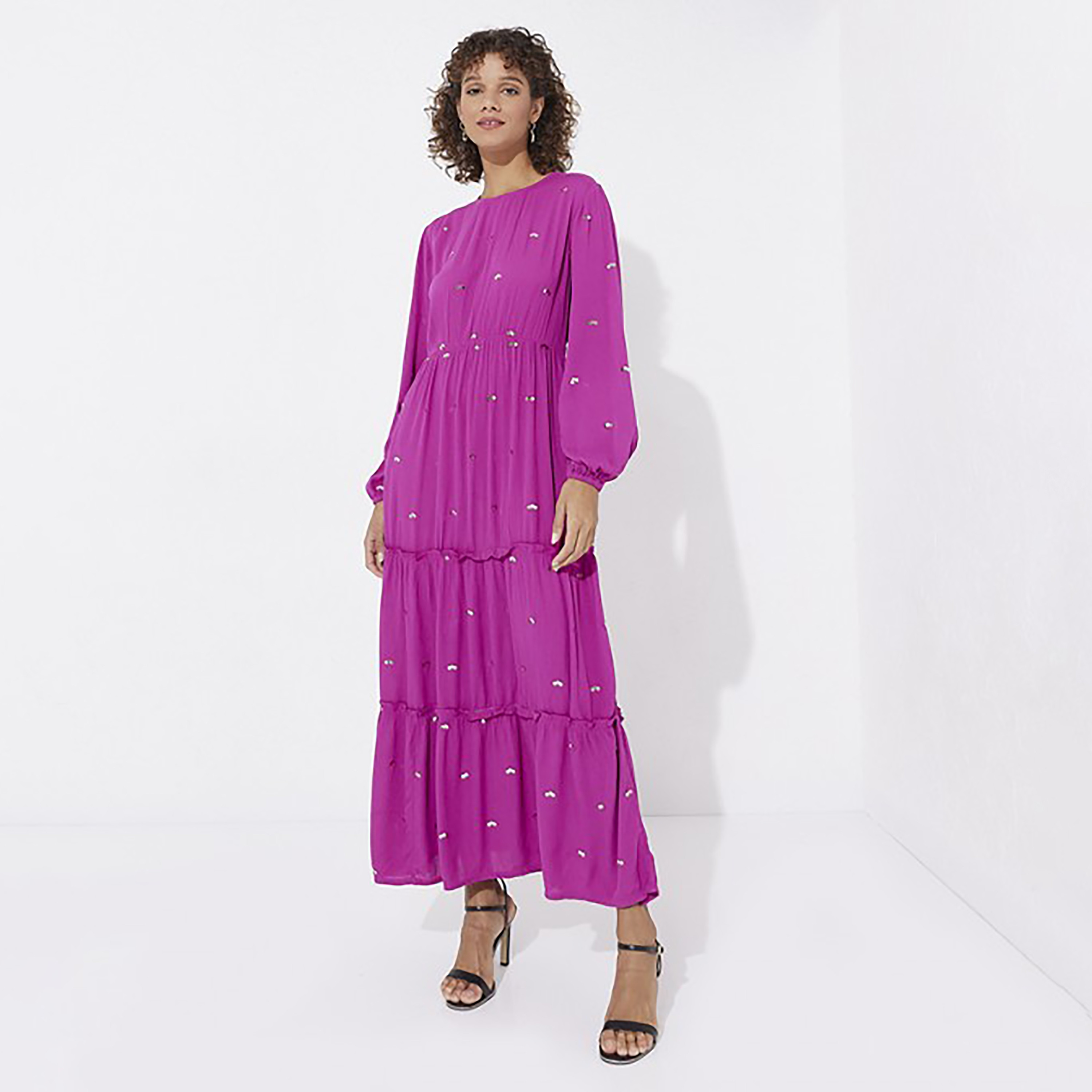 فستان ماكسي بطبقات ورقبة دائرية مع مزين سيكوينس من إيروبوستال-women-clothing-dresses-image-1