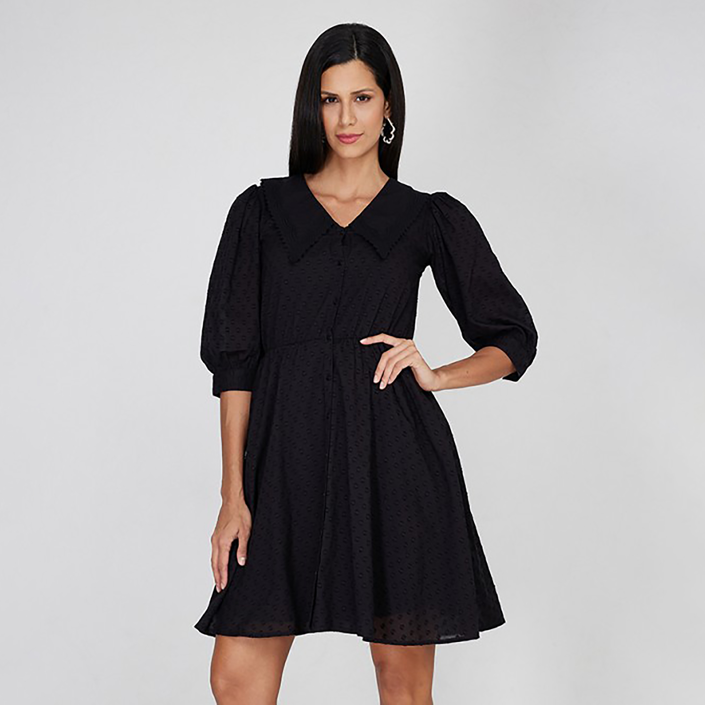فستان قميص نسائي صغير من إيروبوستيل بتصميم ذاتي ومطرز بياقة وأكمام منتفخة-women-clothing-dresses-image-1