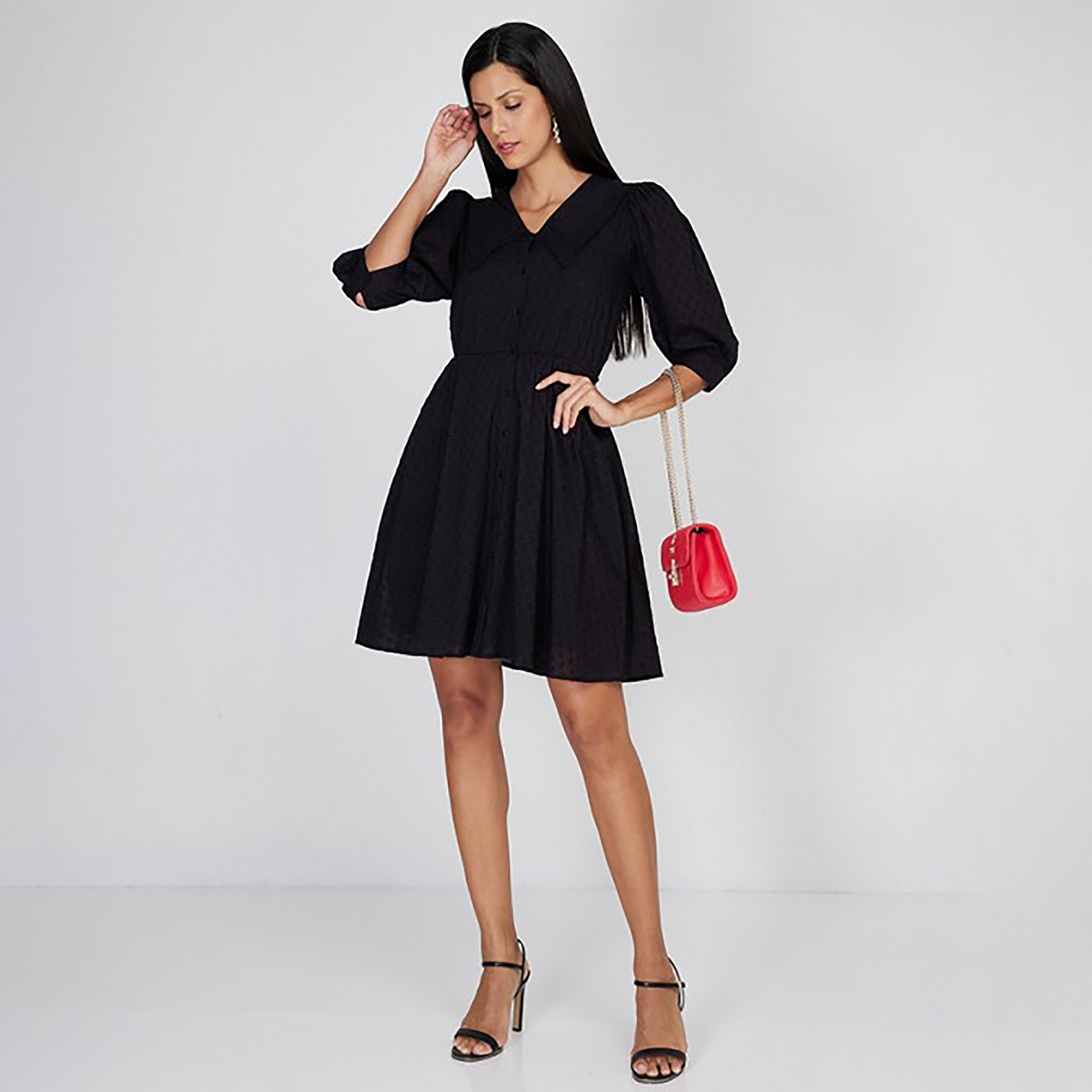 فستان قميص نسائي صغير من إيروبوستيل بتصميم ذاتي ومطرز بياقة وأكمام منتفخة-women-clothing-dresses-image-3