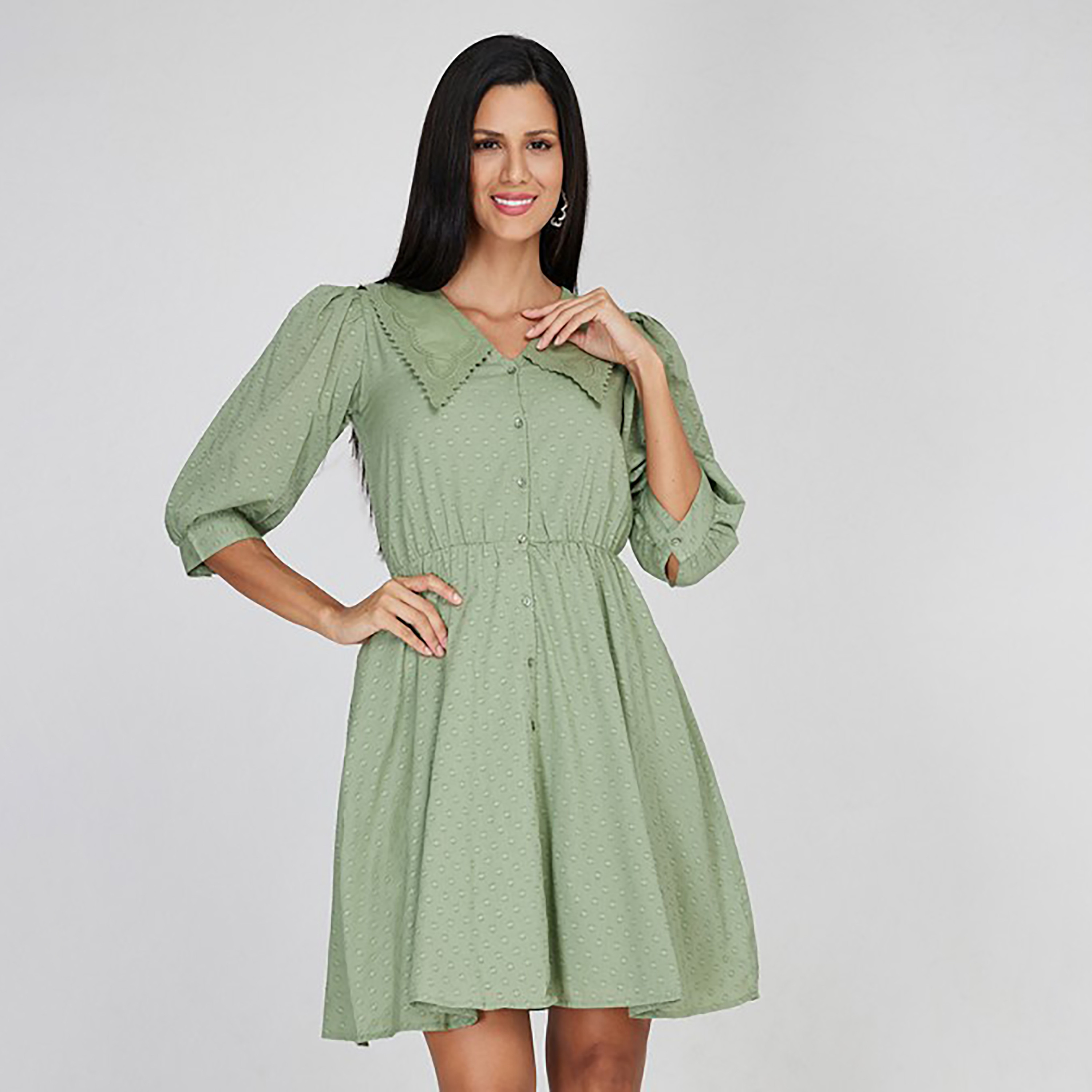 فستان قميص نسائي صغير من إيروبوستيل بتصميم ذاتي ومطرز بياقة وأكمام منتفخة-women-clothing-dresses-image-5