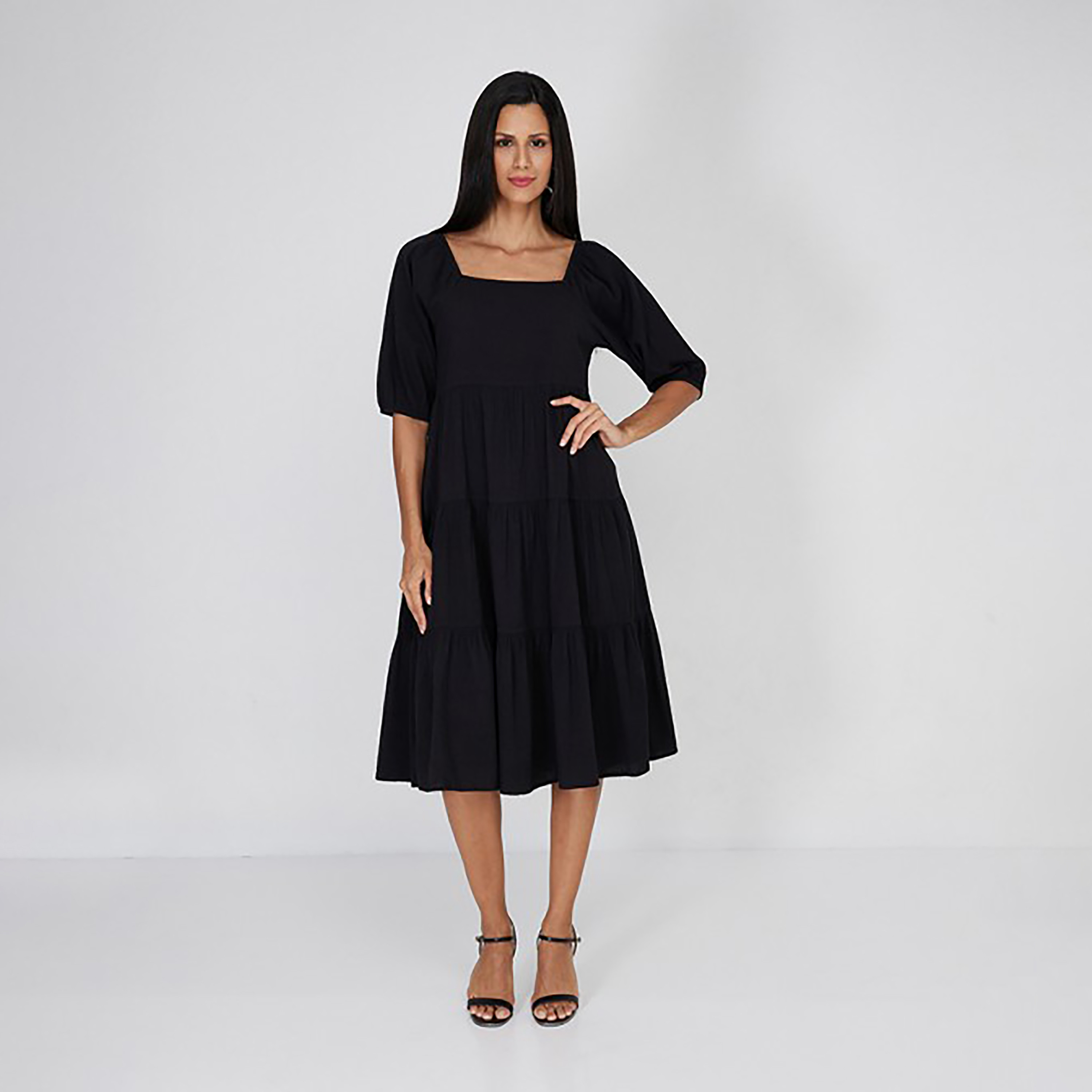 Aeropostale Textured Square Neck Tiered Midi Dress-women-clothing-dresses-image-1