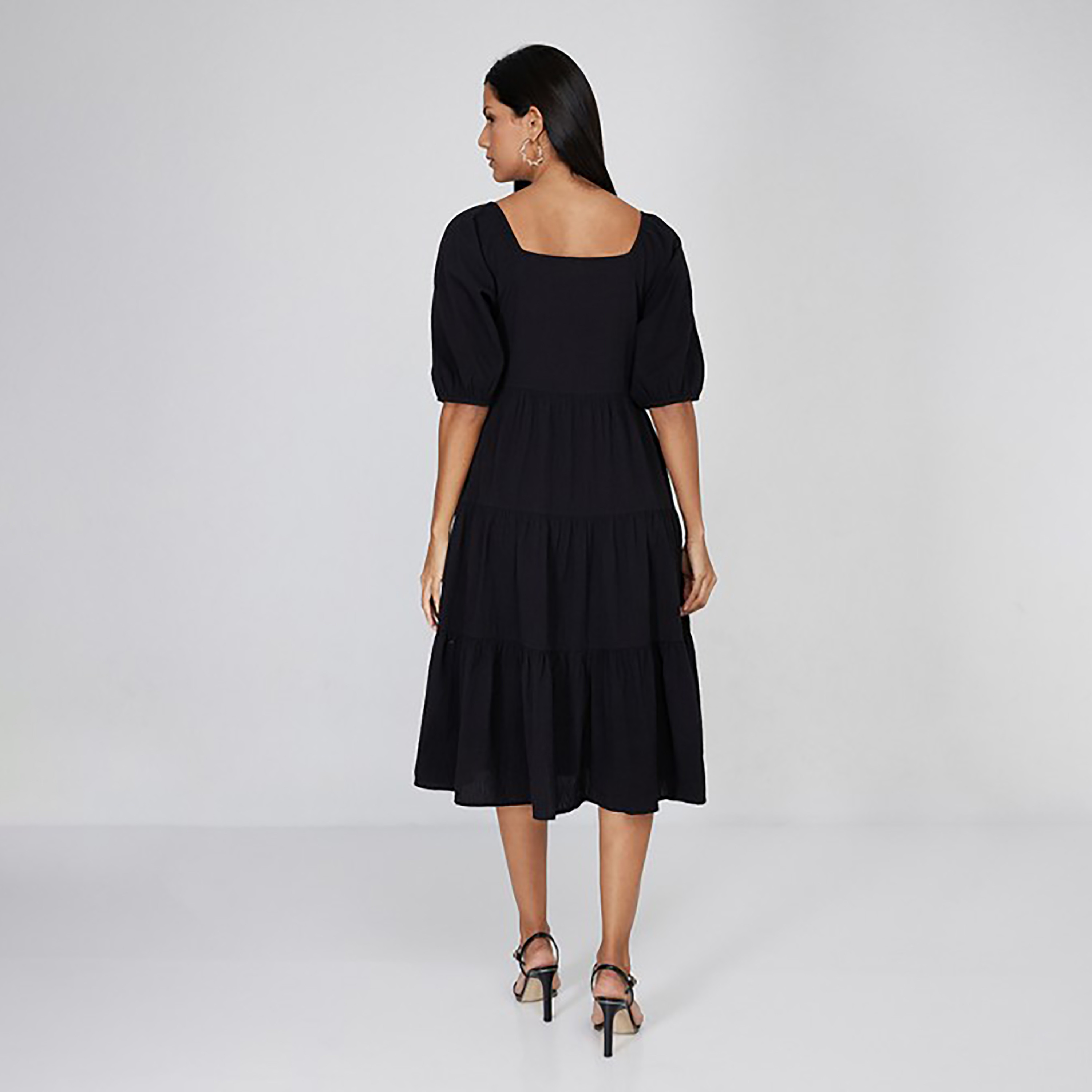 فستان متوسط الطول بطبقات ورقبة مربعة مع منسوج من إيروبوستال-women-clothing-dresses-image-4