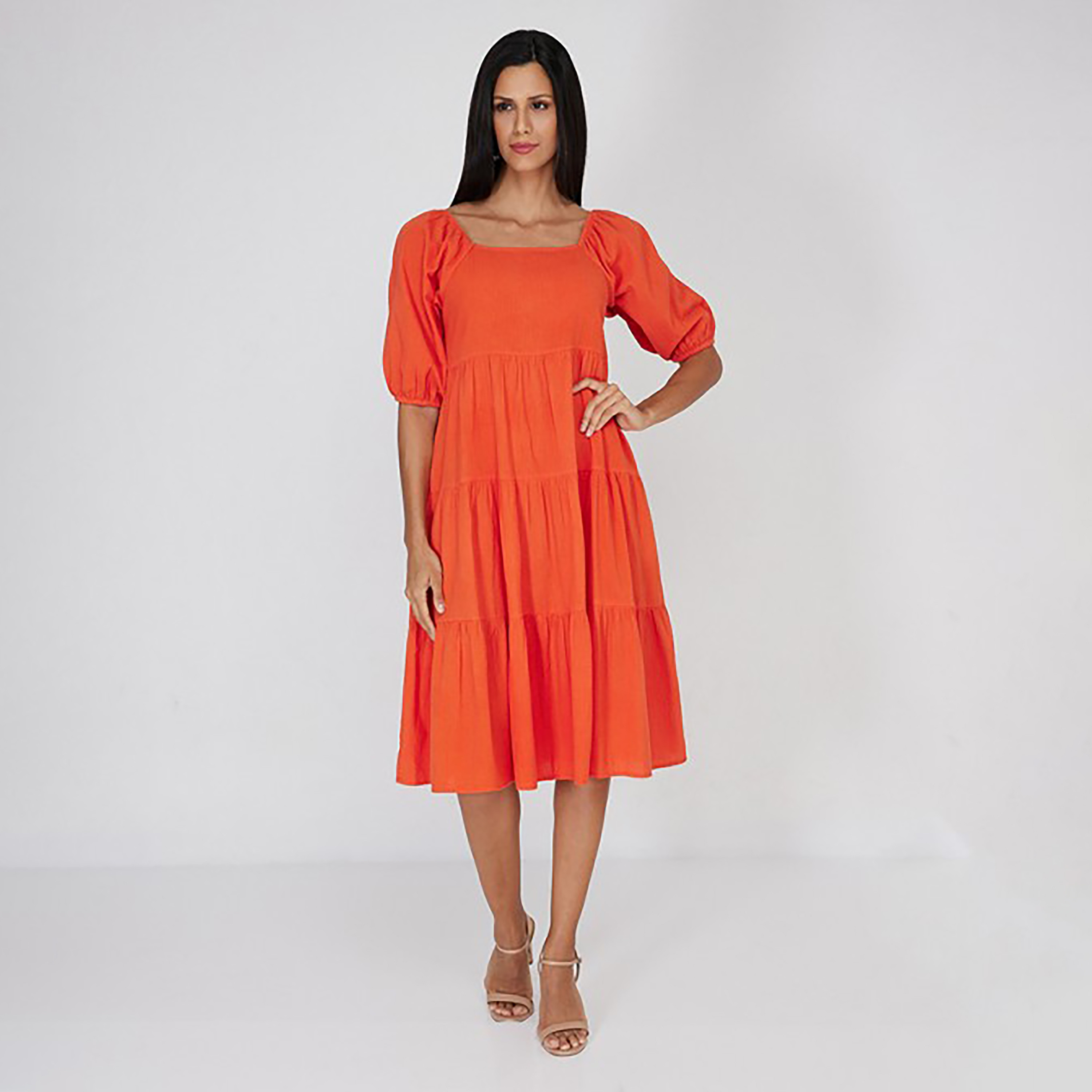 فستان متوسط الطول بطبقات ورقبة مربعة مع منسوج من إيروبوستال-women-clothing-dresses-image-5