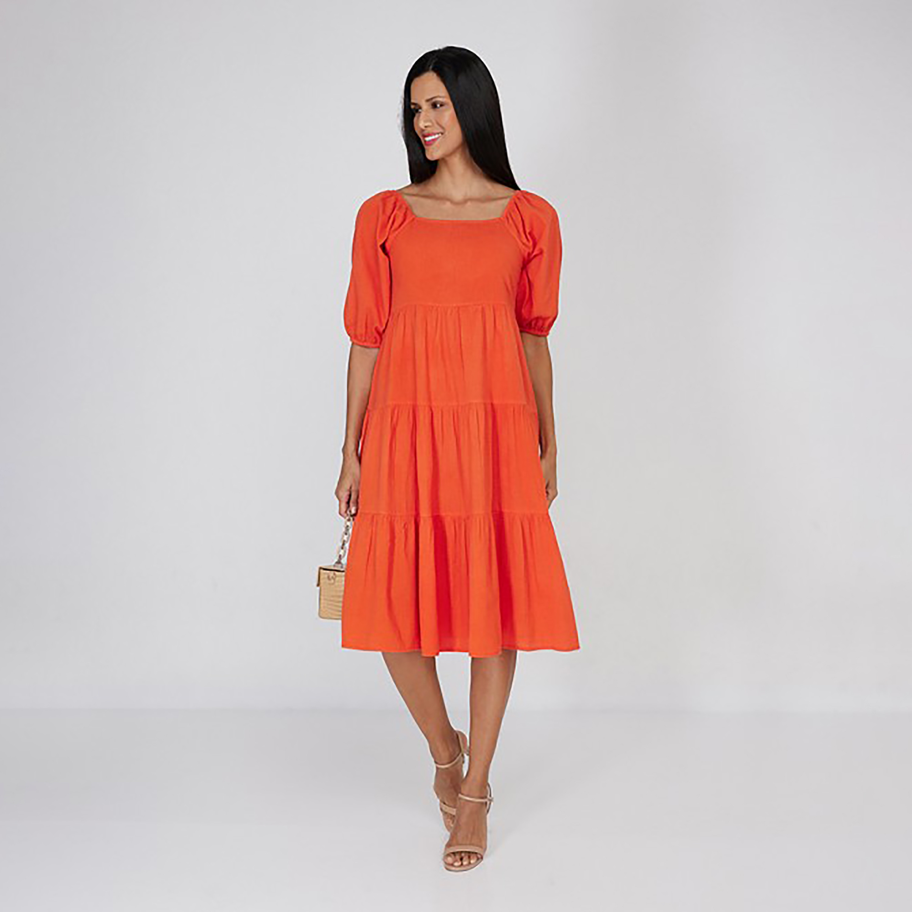 فستان متوسط الطول بطبقات ورقبة مربعة مع منسوج من إيروبوستال-women-clothing-dresses-image-6