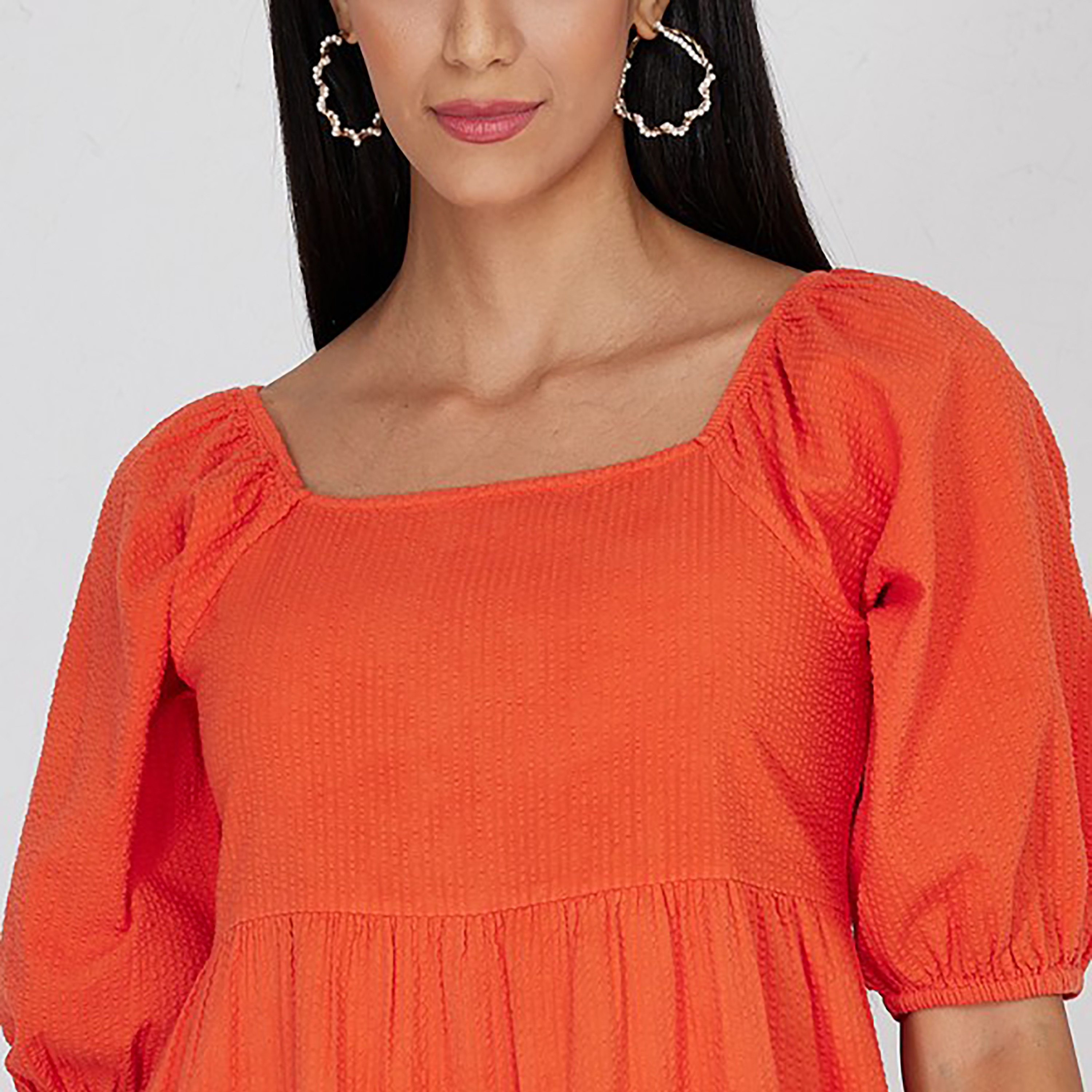 فستان متوسط الطول بطبقات ورقبة مربعة مع منسوج من إيروبوستال-women-clothing-dresses-image-7