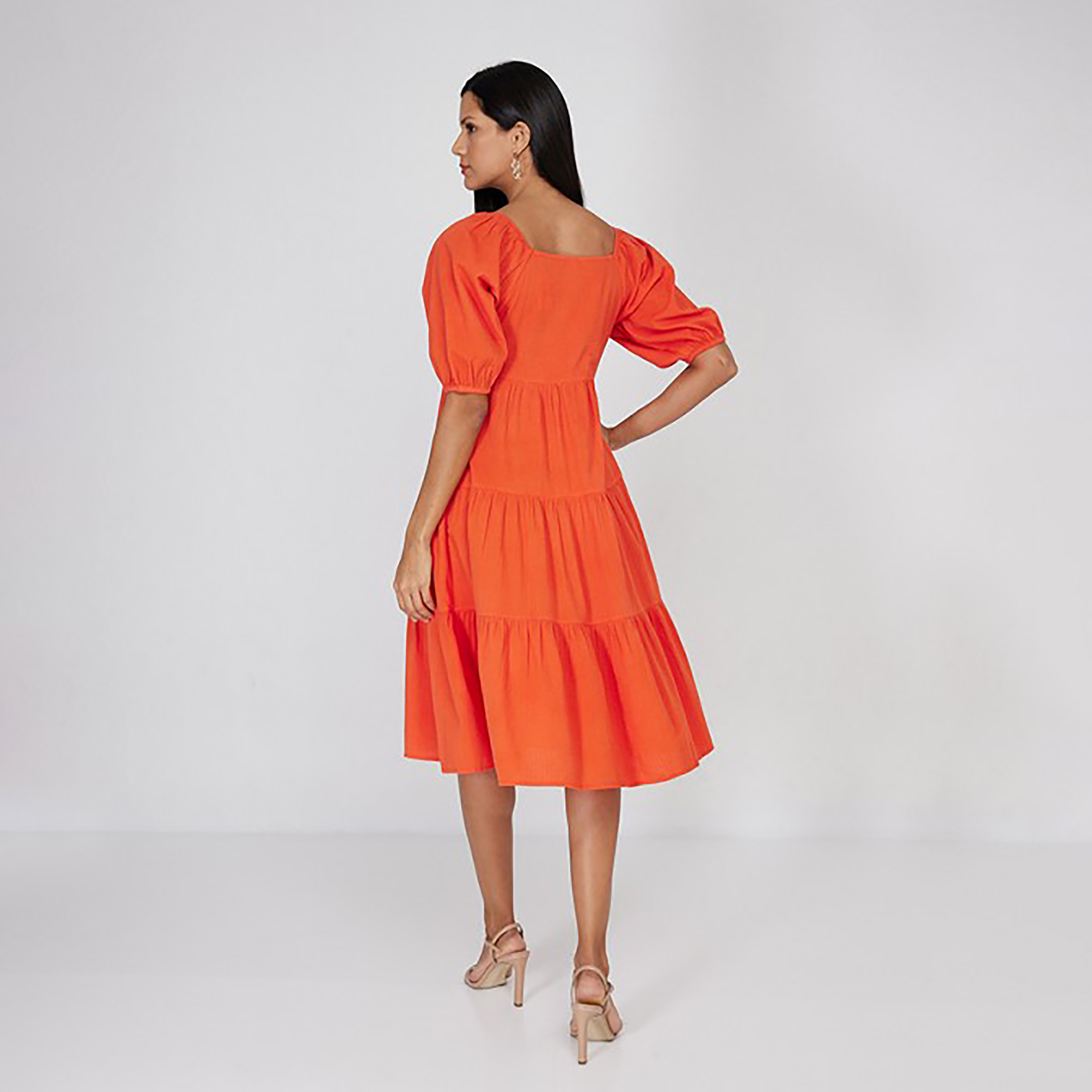 فستان متوسط الطول بطبقات ورقبة مربعة مع منسوج من إيروبوستال-women-clothing-dresses-image-8