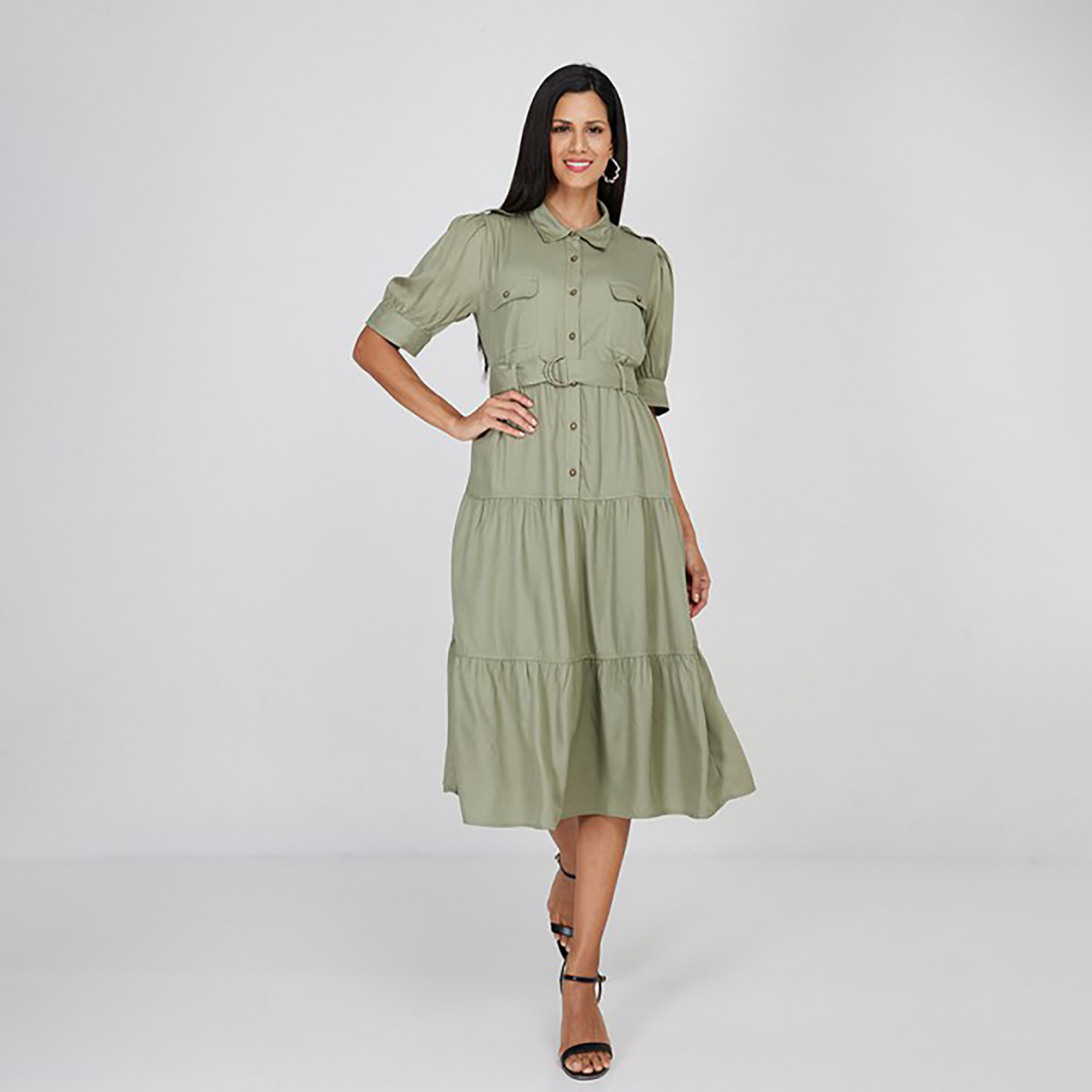 Aeropostale Plain Collared Belted Midi Shirt Dress-women-clothing-dresses-image-1